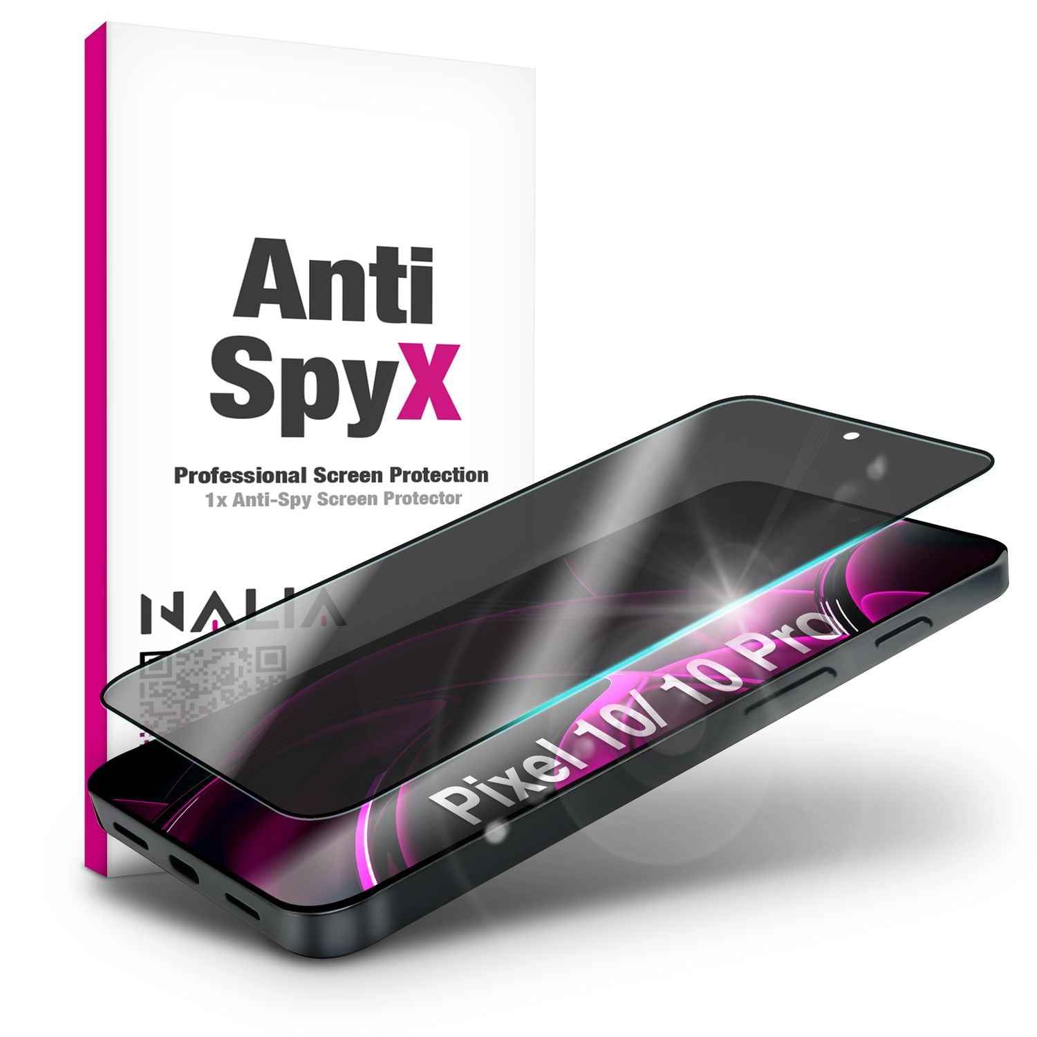 NALIA Display Glas AntiSpyX für Google Pixel 10 / 10 Pro (Diskreter Blickschutz), 9H Schutzglas gegen Seitenblicke, Anti-Spy Sichtschutz, Touch-sensitiv, Hüllen-freundlich