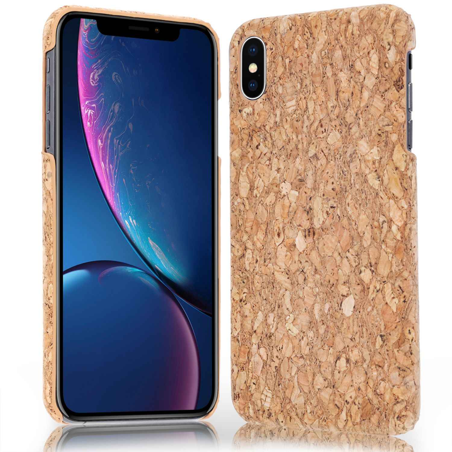 NALIA Kork Hülle für Apple iPhone X XS, Handy Hard Case Holz Look Schutz Cover