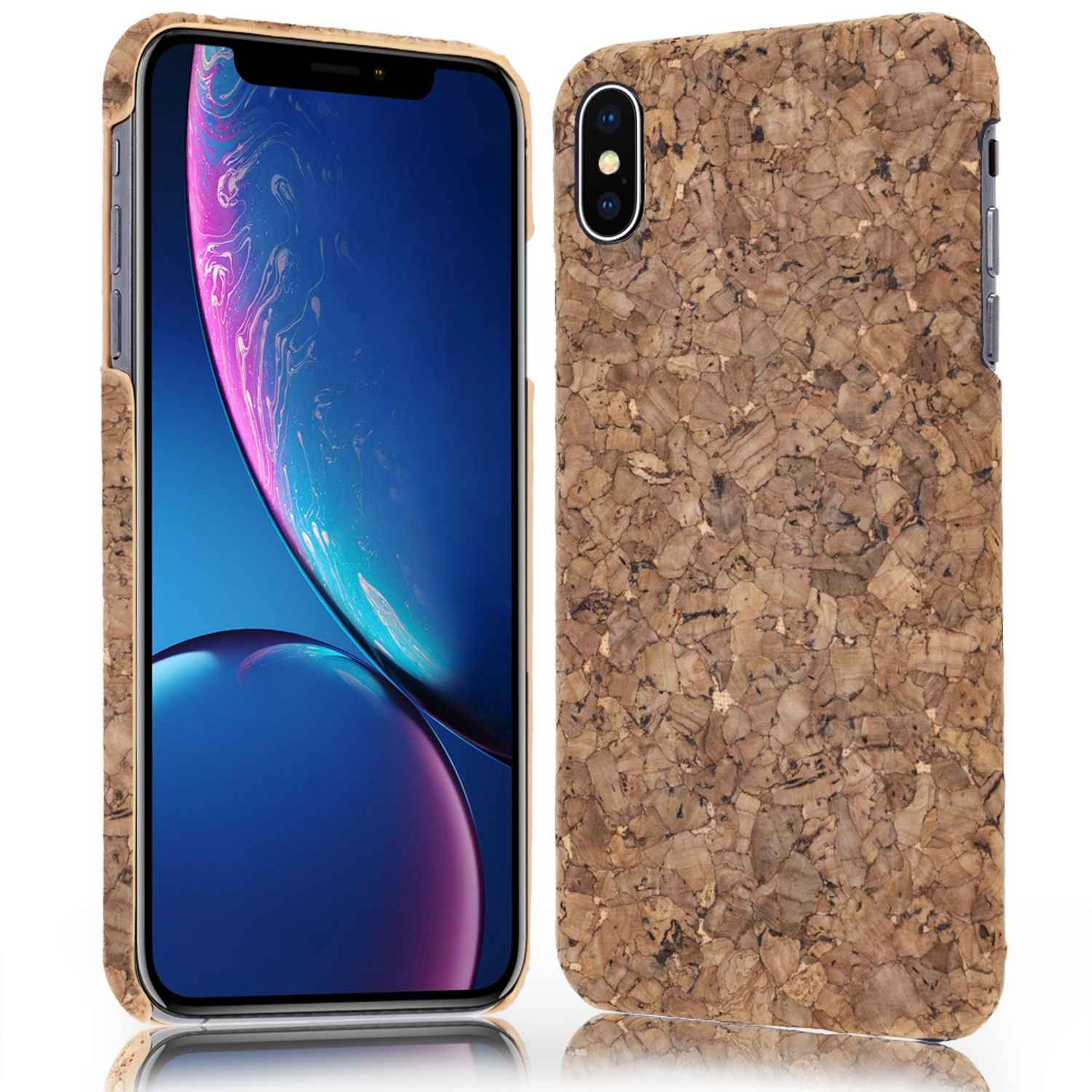 NALIA Kork Hülle für Apple iPhone X XS, Handy Hard Case Holz Look Schutz Cover