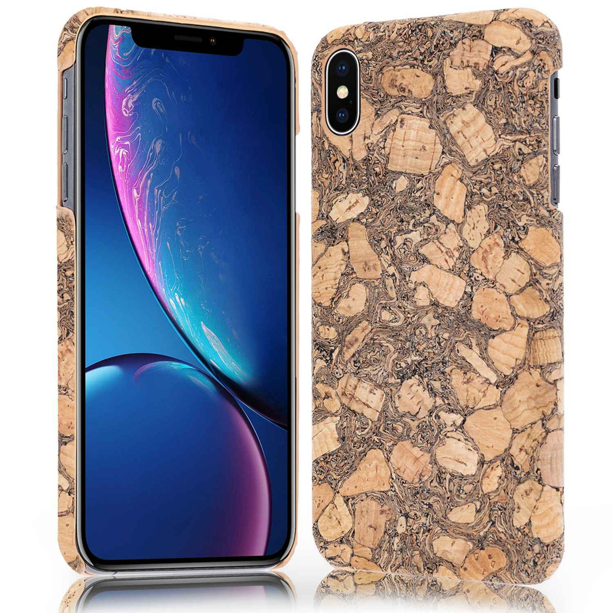 NALIA Kork Hülle für Apple iPhone X XS, Handy Hard Case Holz Look Schutz Cover