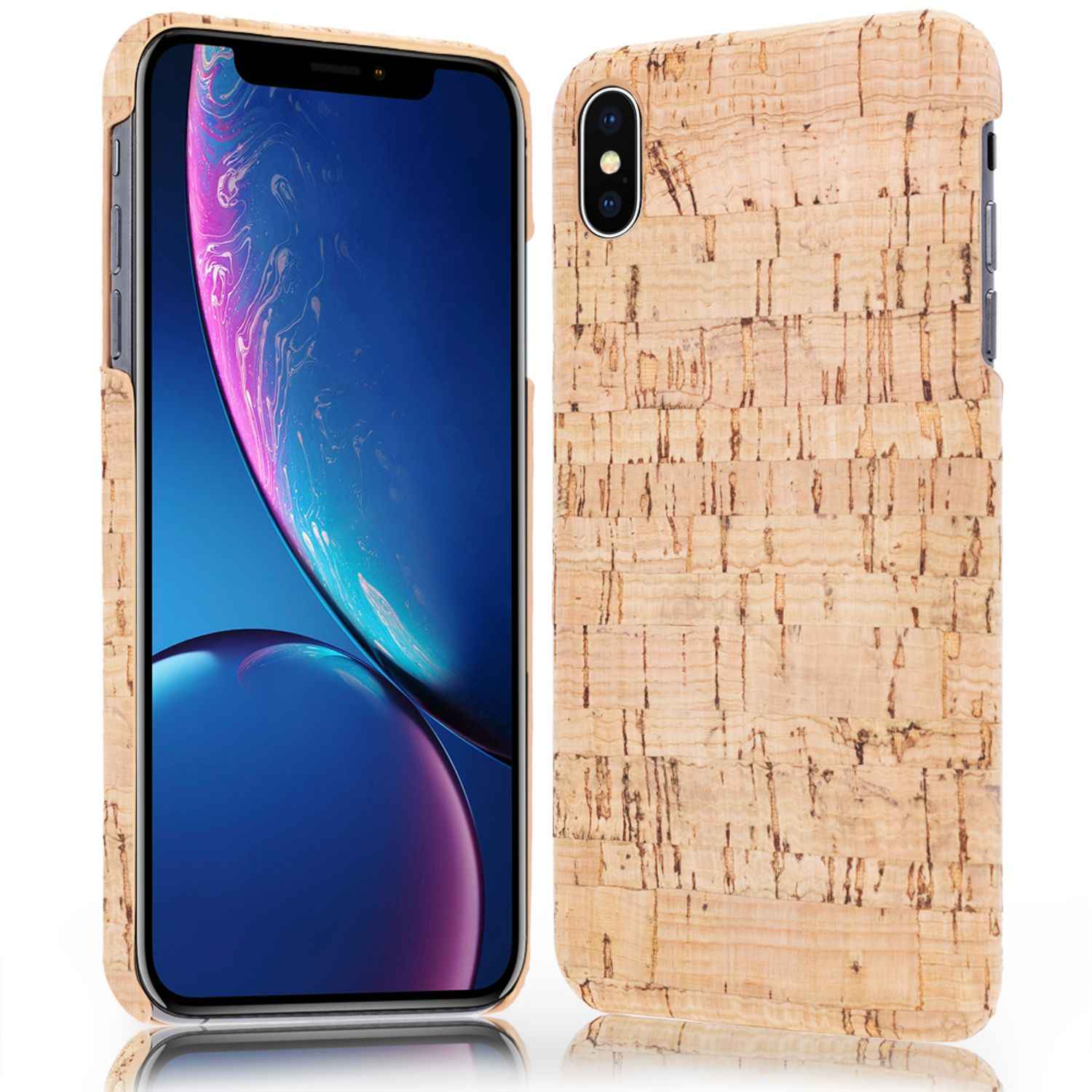 NALIA Kork Hülle für Apple iPhone X XS, Handy Hard Case Holz Look Schutz Cover