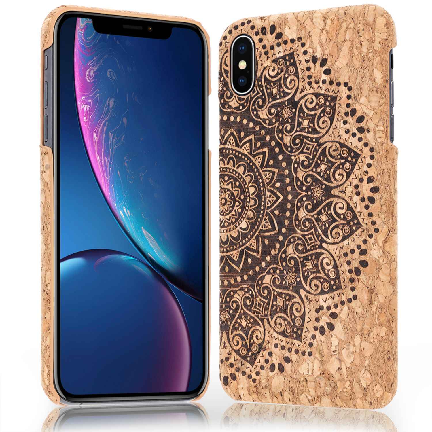 NALIA Kork Hülle für Apple iPhone X XS, Handy Hard Case Holz Look Schutz Cover