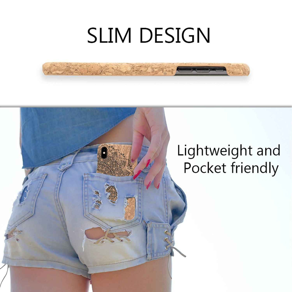 NALIA Kork Hülle für Apple iPhone X XS, Handy Hard Case Holz Look Schutz Cover