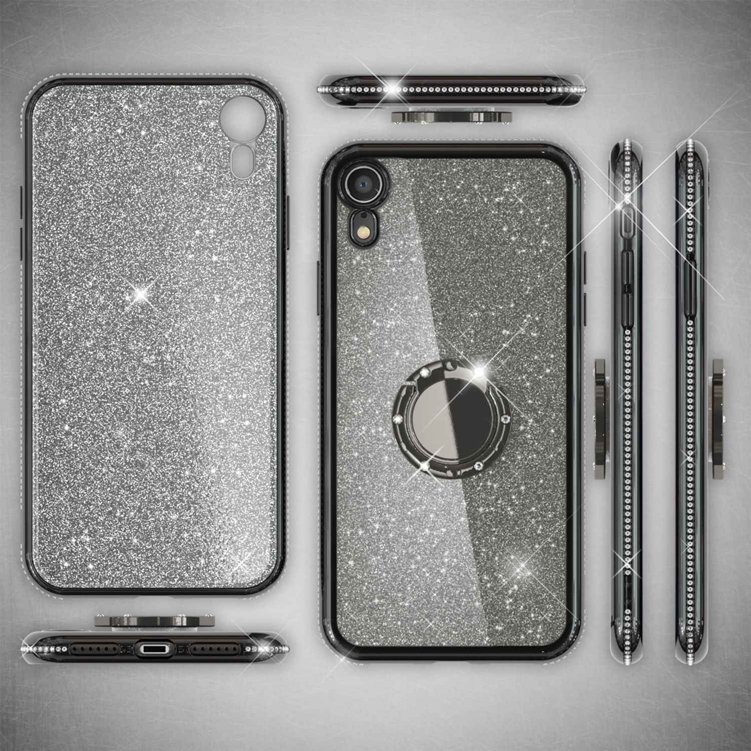 NALIA Ring Hülle für Apple iPhone XR, Glitzer Handy Hülle Silikon Cover Case
