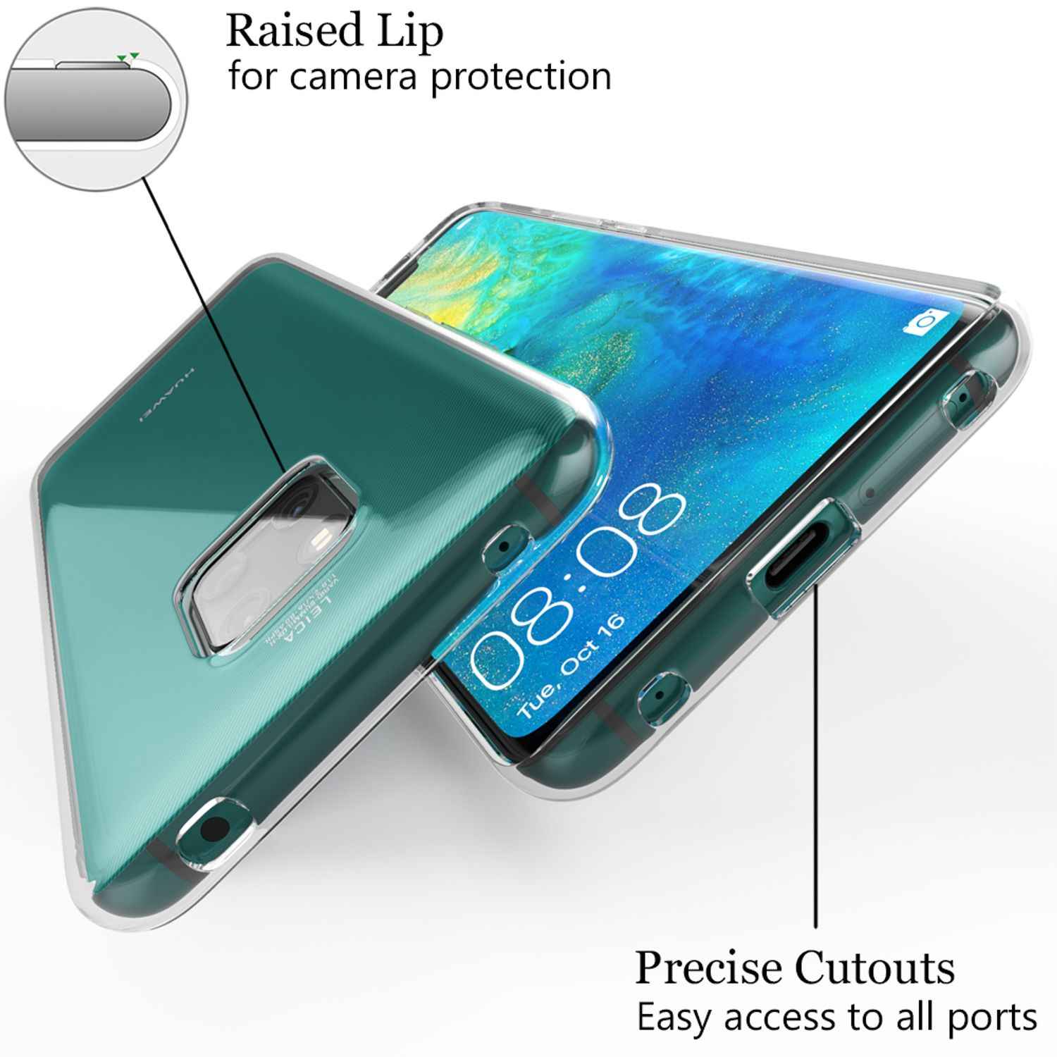 NALIA Handy Hülle für Huawei Mate20 Pro, Slim Silikon Case Cover Transparent