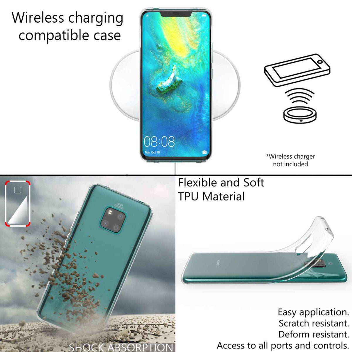 NALIA Handy Hülle für Huawei Mate20 Pro, Slim Silikon Case Cover Transparent