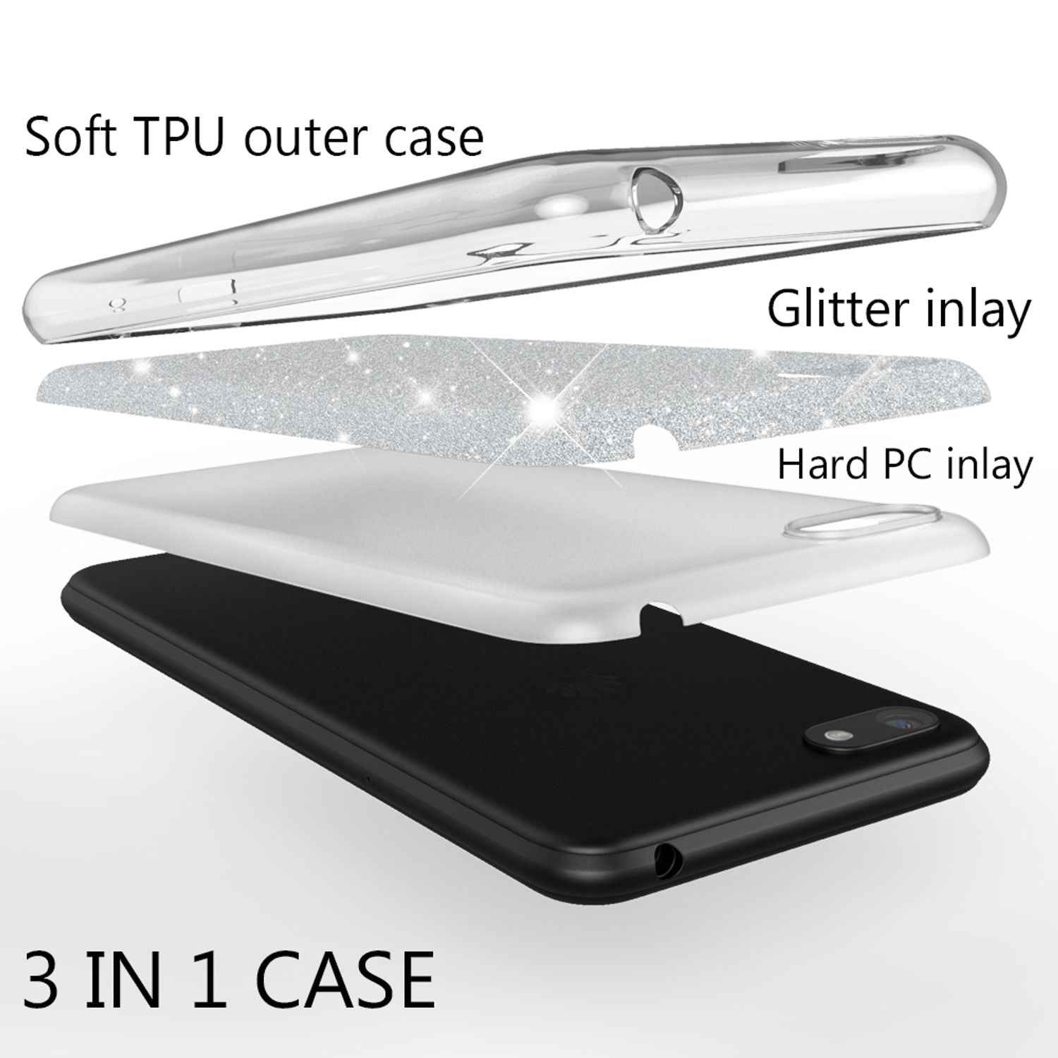 NALIA Handyhülle kompatibel mit Huawei Y5 2018, Glitzer Case Back Bling Cover