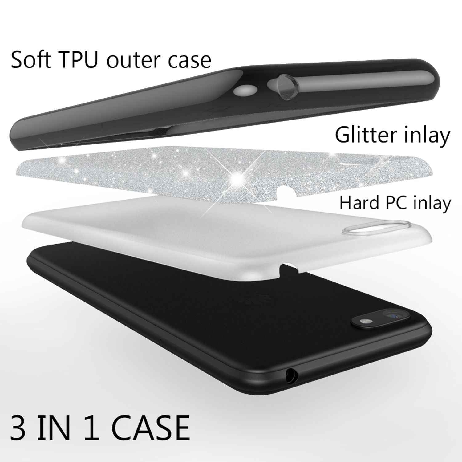 NALIA Handyhülle kompatibel mit Huawei Y5 2018, Glitzer Case Back Bling Cover