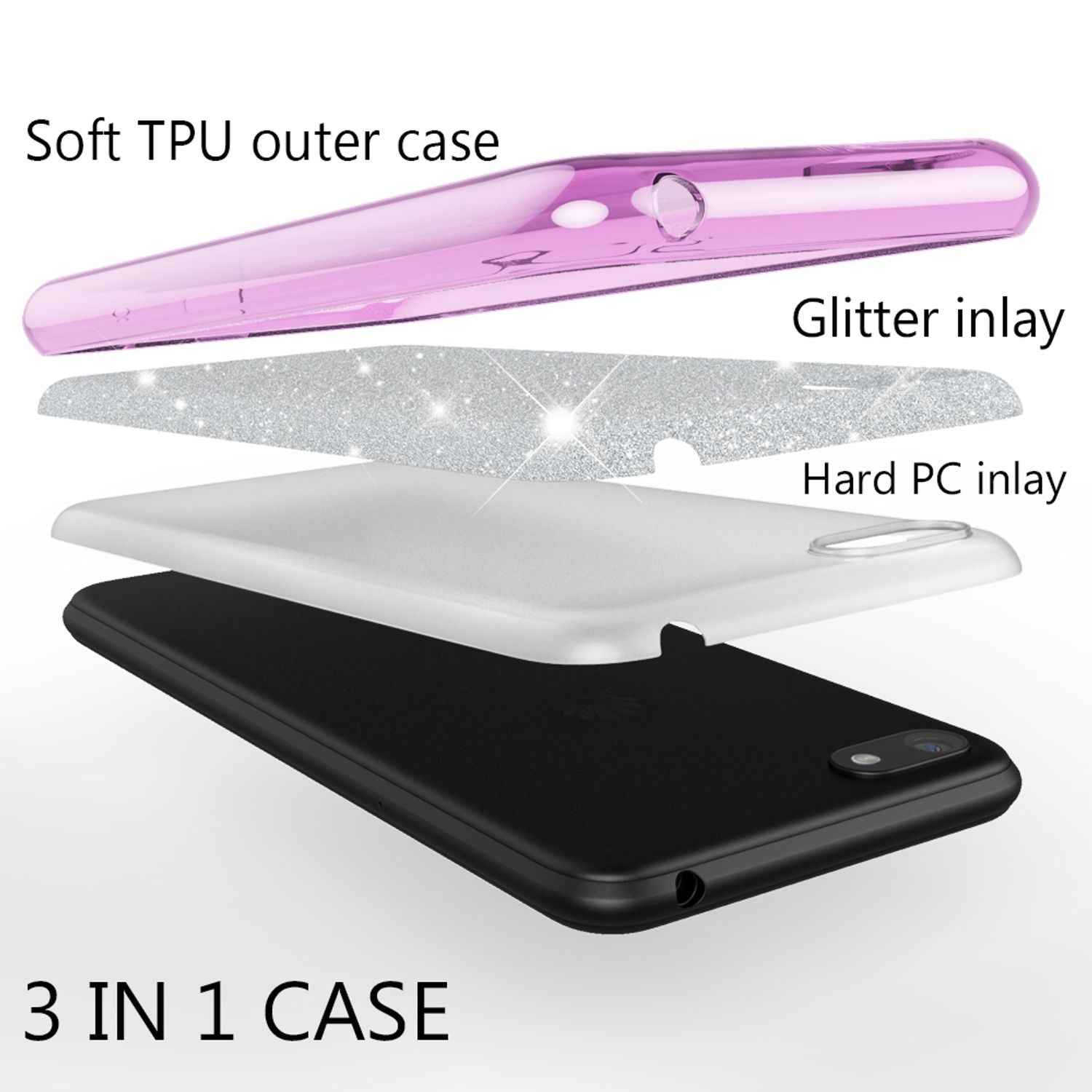 NALIA Handyhülle kompatibel mit Huawei Y5 2018, Glitzer Case Back Bling Cover