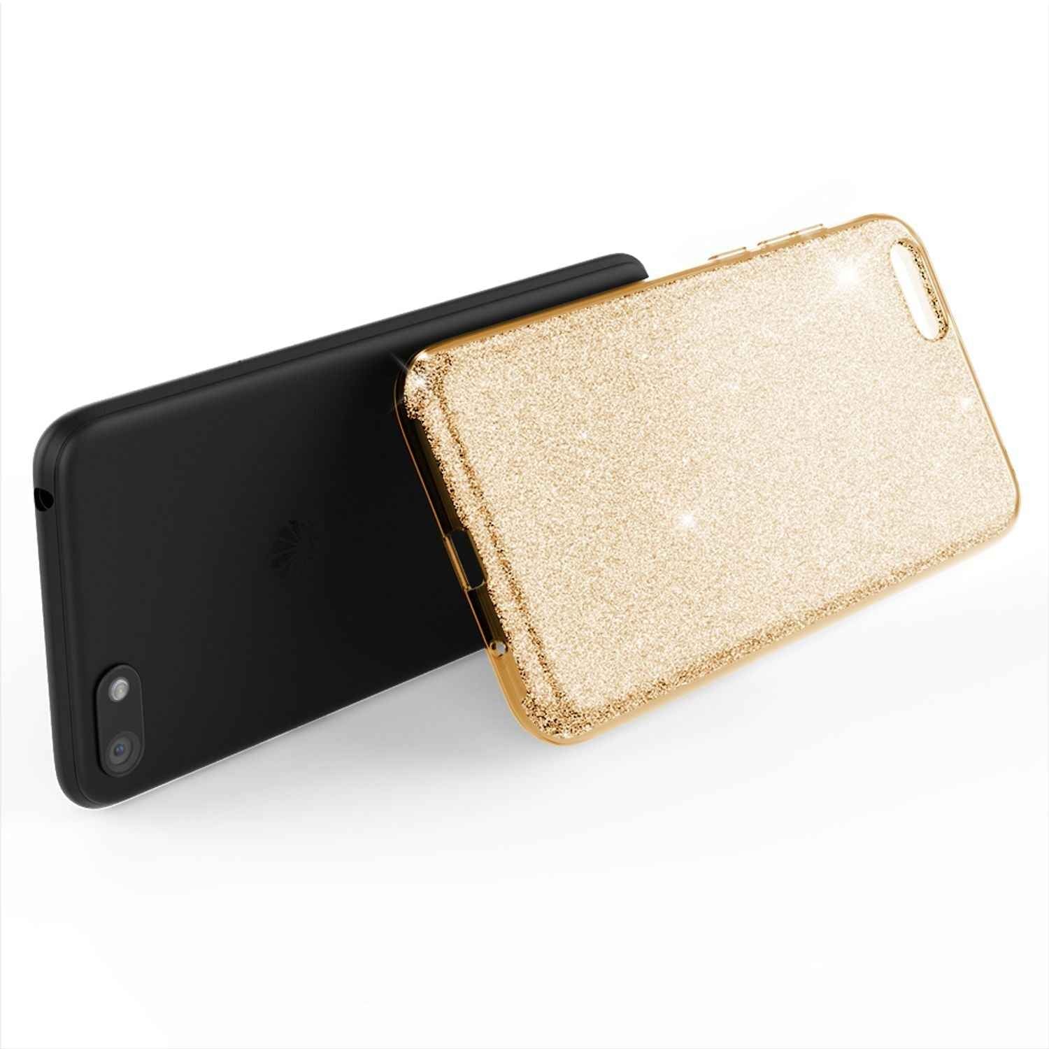 NALIA Handyhülle kompatibel mit Huawei Y5 2018, Glitzer Case Back Bling Cover