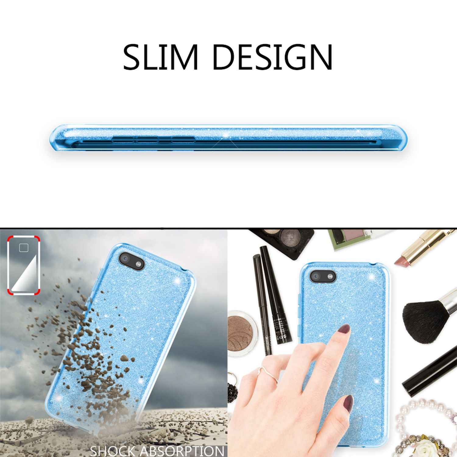 NALIA Handyhülle kompatibel mit Huawei Y5 2018, Glitzer Case Back Bling Cover