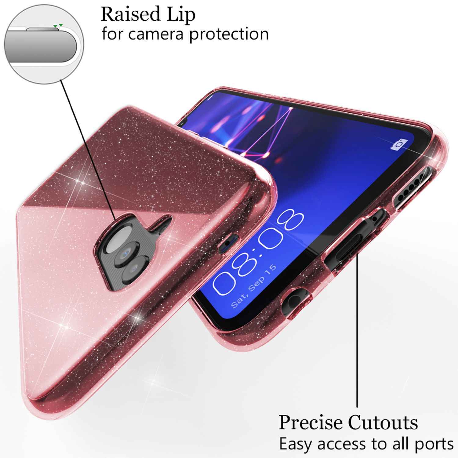 NALIA Glitter Hülle kompatibel mit Huawei Mate20 Lite Glitzer Silikon Case Cover