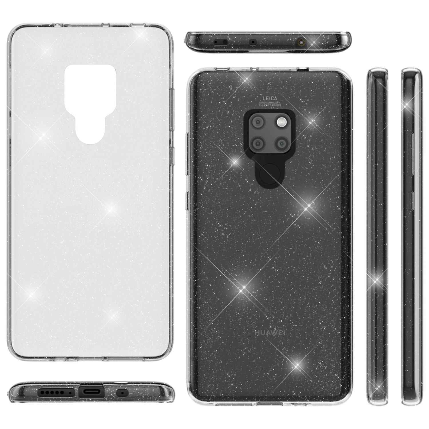 NALIA Glitter Hülle kompatibel mit Huawei Mate20, Glitzer Silikon Case Cover