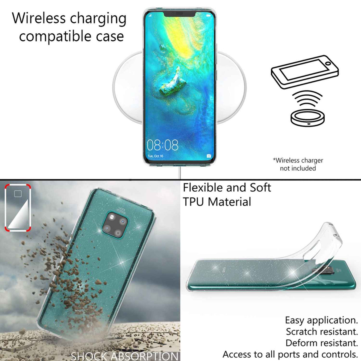 NALIA Glitter Hülle kompatibel mit Huawei Mate20 Pro, Glitzer Handyhülle Case