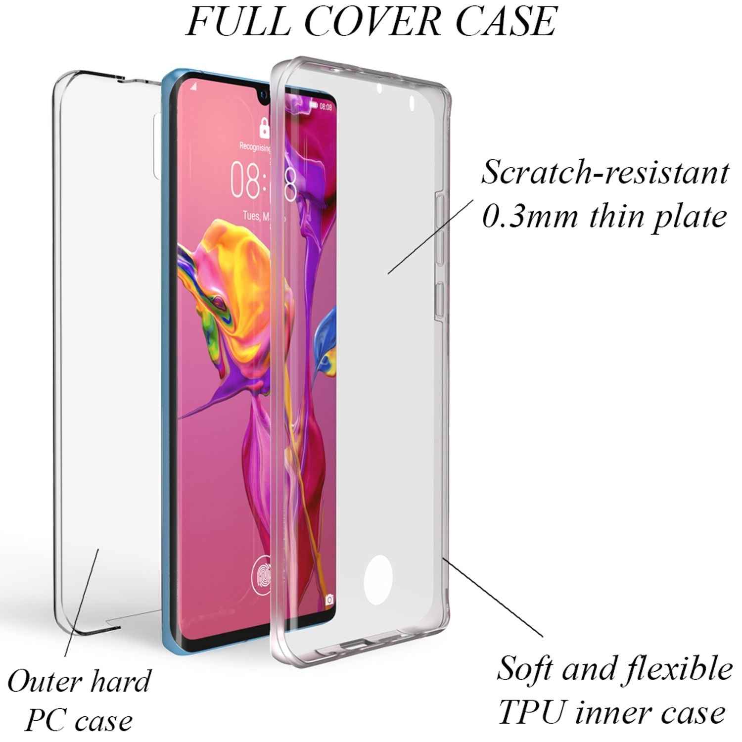 NALIA Handy Hülle für Huawei P30 Pro, 360 Grad Tasche Bumper Etui Displayschutz