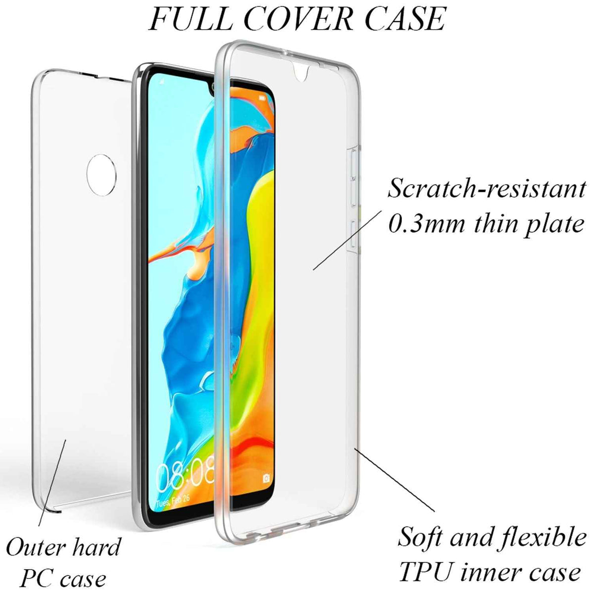 NALIA Handy Hülle für Huawei P30 Lite, 360 Grad Full-Cover Tasche Bumper Etui