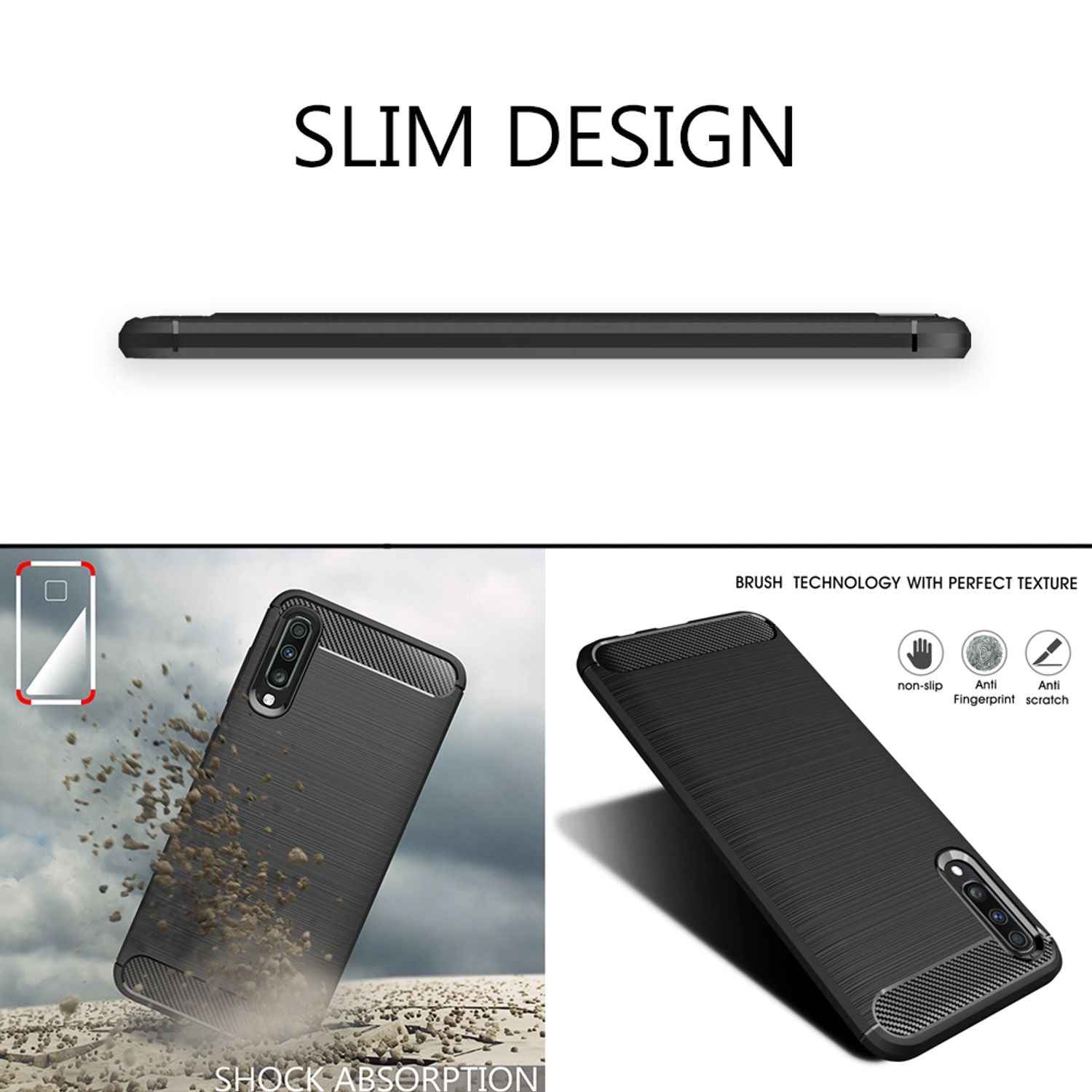 NALIA Handyhülle für Samsung Galaxy A50 Hülle, Karbon Stylische Handyhülle