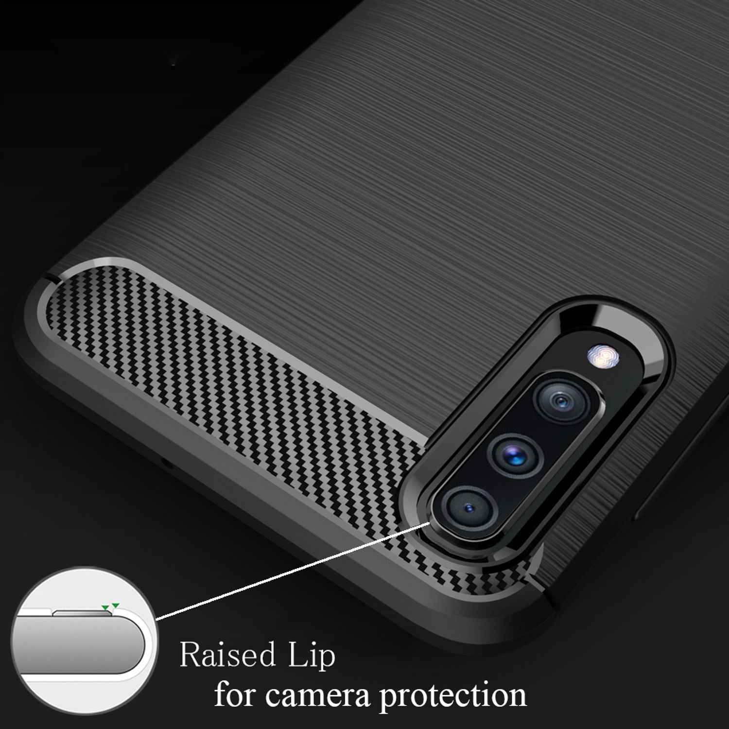 NALIA Design Case für Samsung Galaxy A70 Hülle, Karbon Stylische Handyhülle
