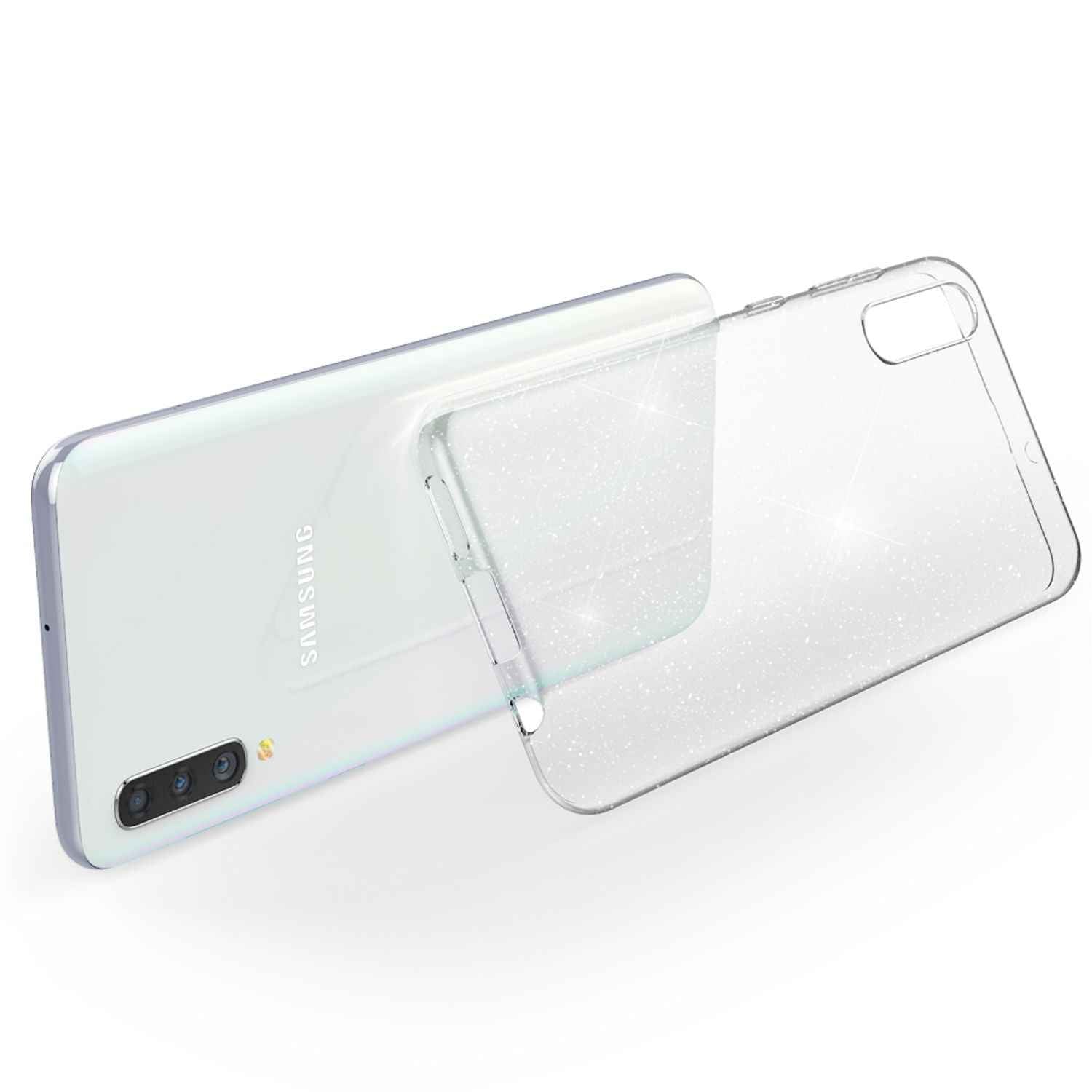 NALIA Glitzer Handy Hülle für Samsung Galaxy A50, Schutz Case Cover Tasche Etui