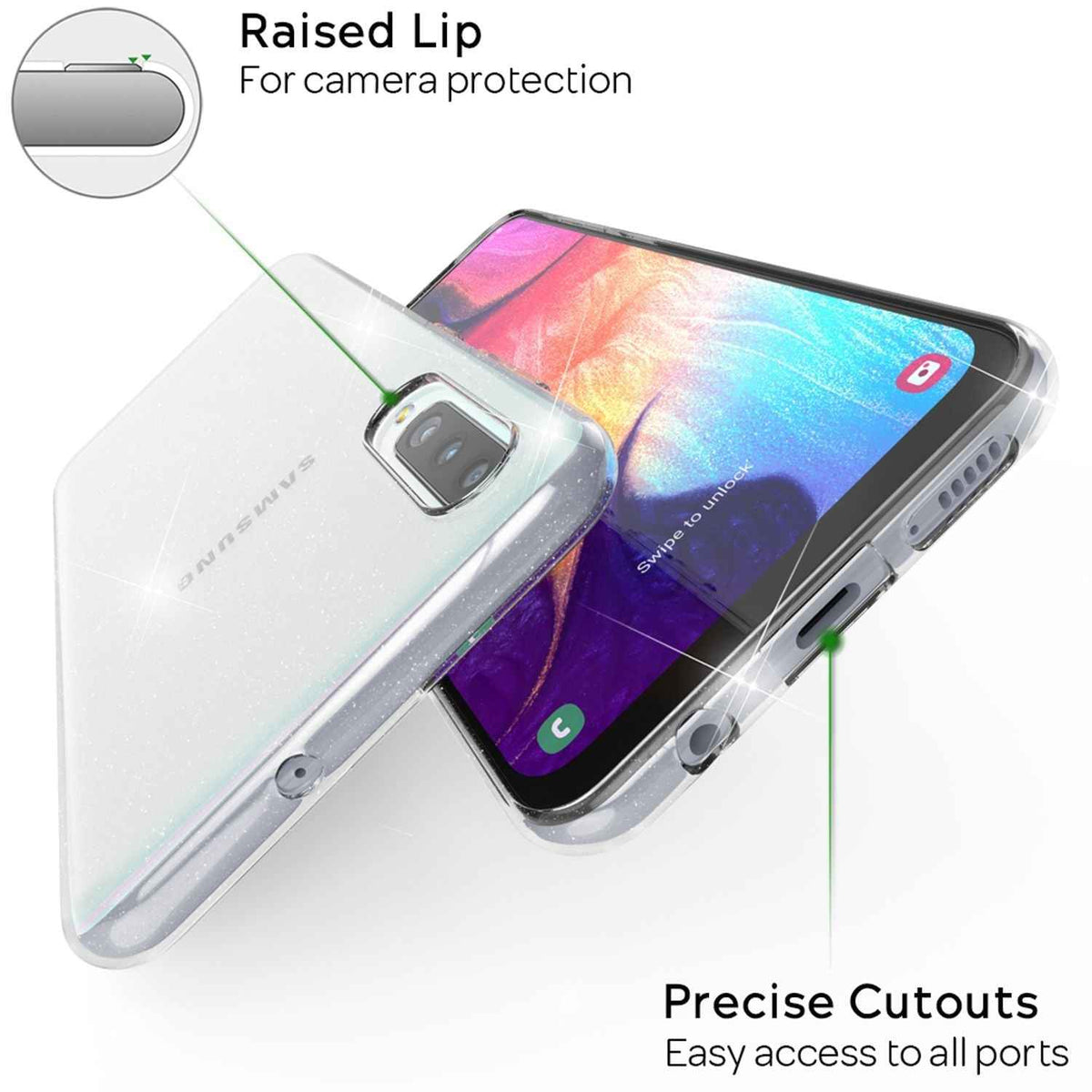 NALIA Glitzer Handy Hülle für Samsung Galaxy A50, Schutz Case Cover Tasche Etui