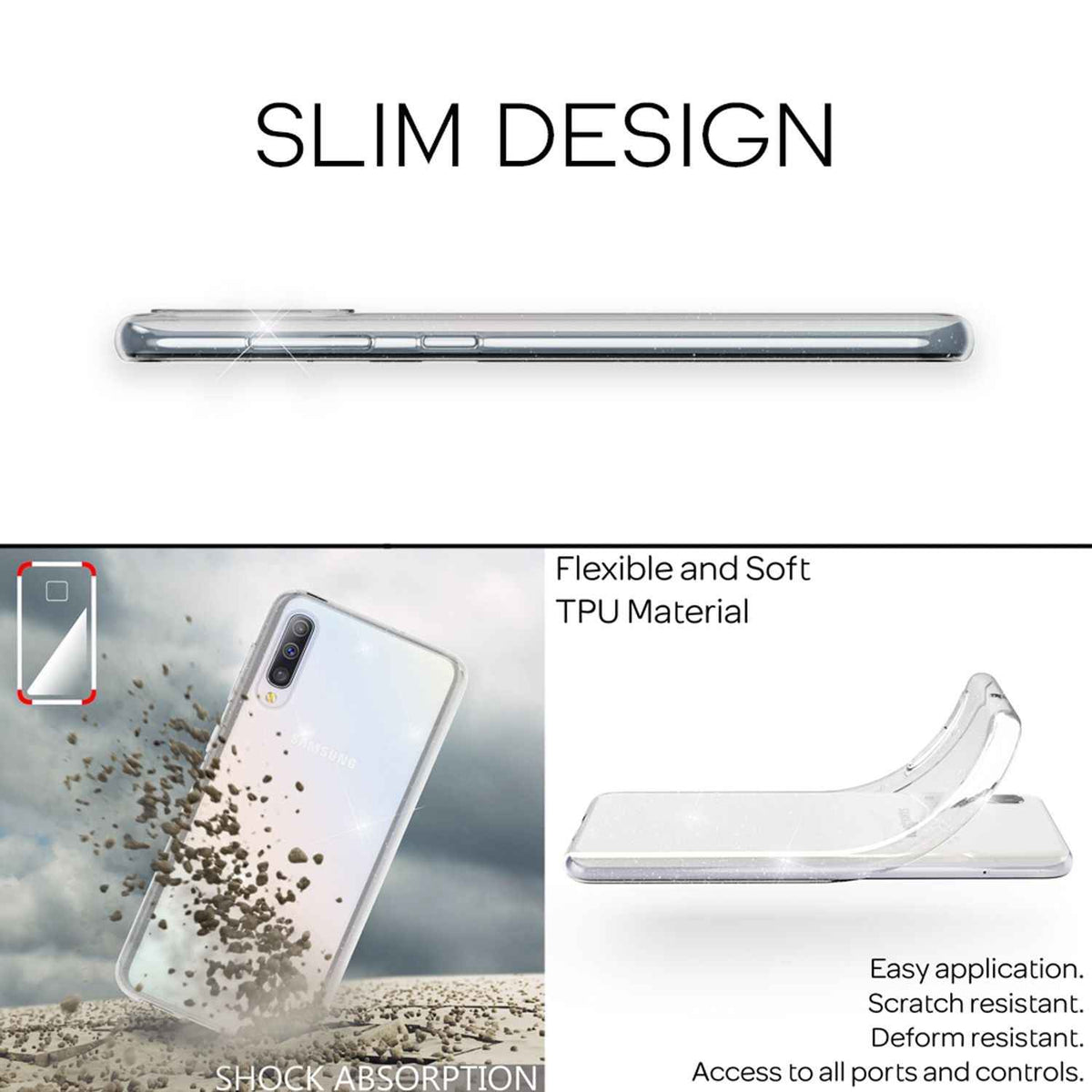 NALIA Glitzer Handy Hülle für Samsung Galaxy A50, Schutz Case Cover Tasche Etui