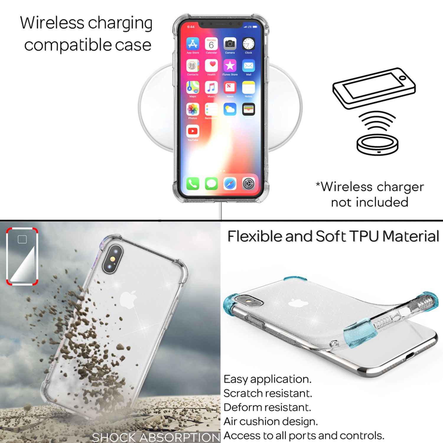 NALIA Glitzer Handy Hülle für iPhone XS Max, Schutz Case Cover Phone Bumper Etui