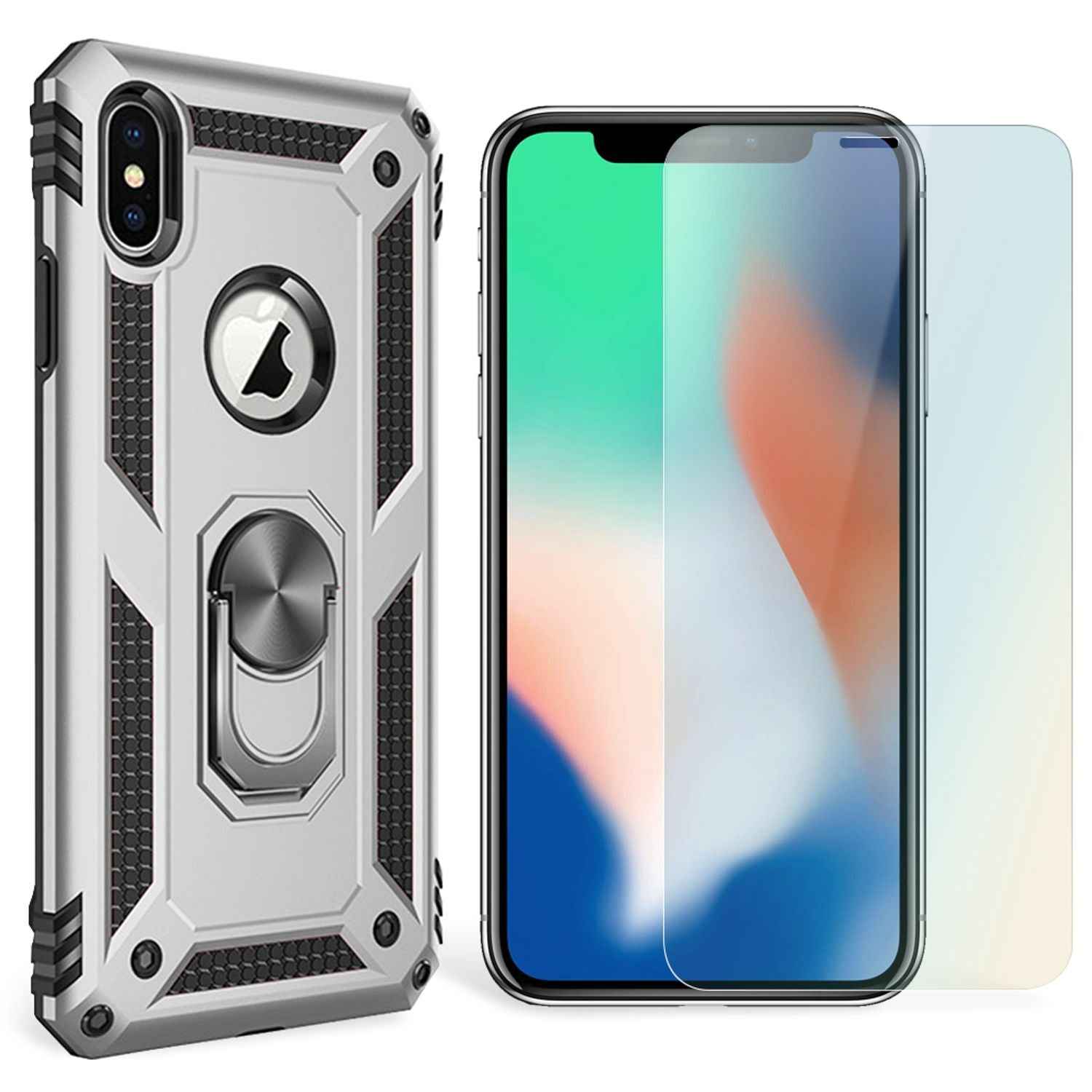 NALIA Ring Handy Hülle für iPhone X / XS, Case Cover Bumper Display Schutz Glas