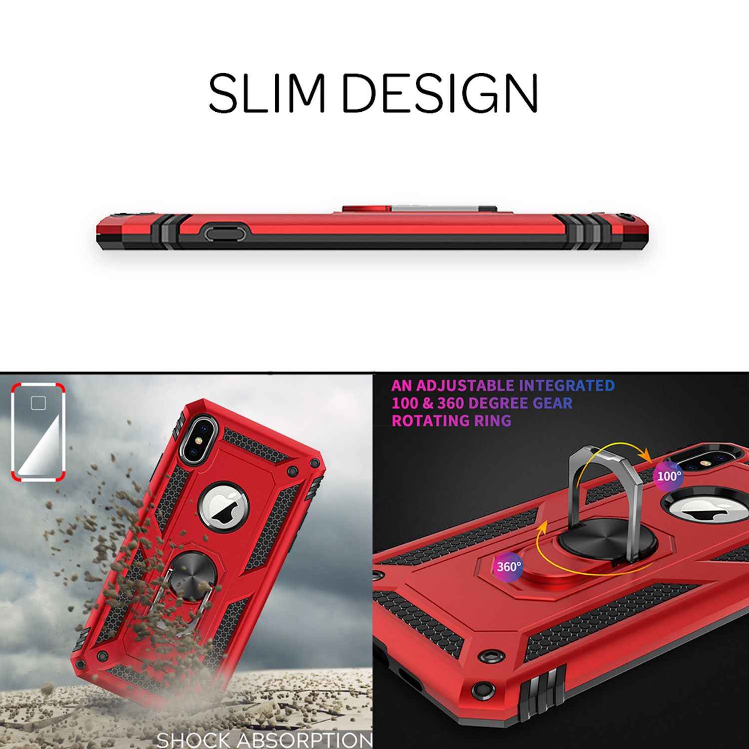 NALIA Ring Handy Hülle für iPhone X / XS, Case Cover Bumper Display Schutz Glas