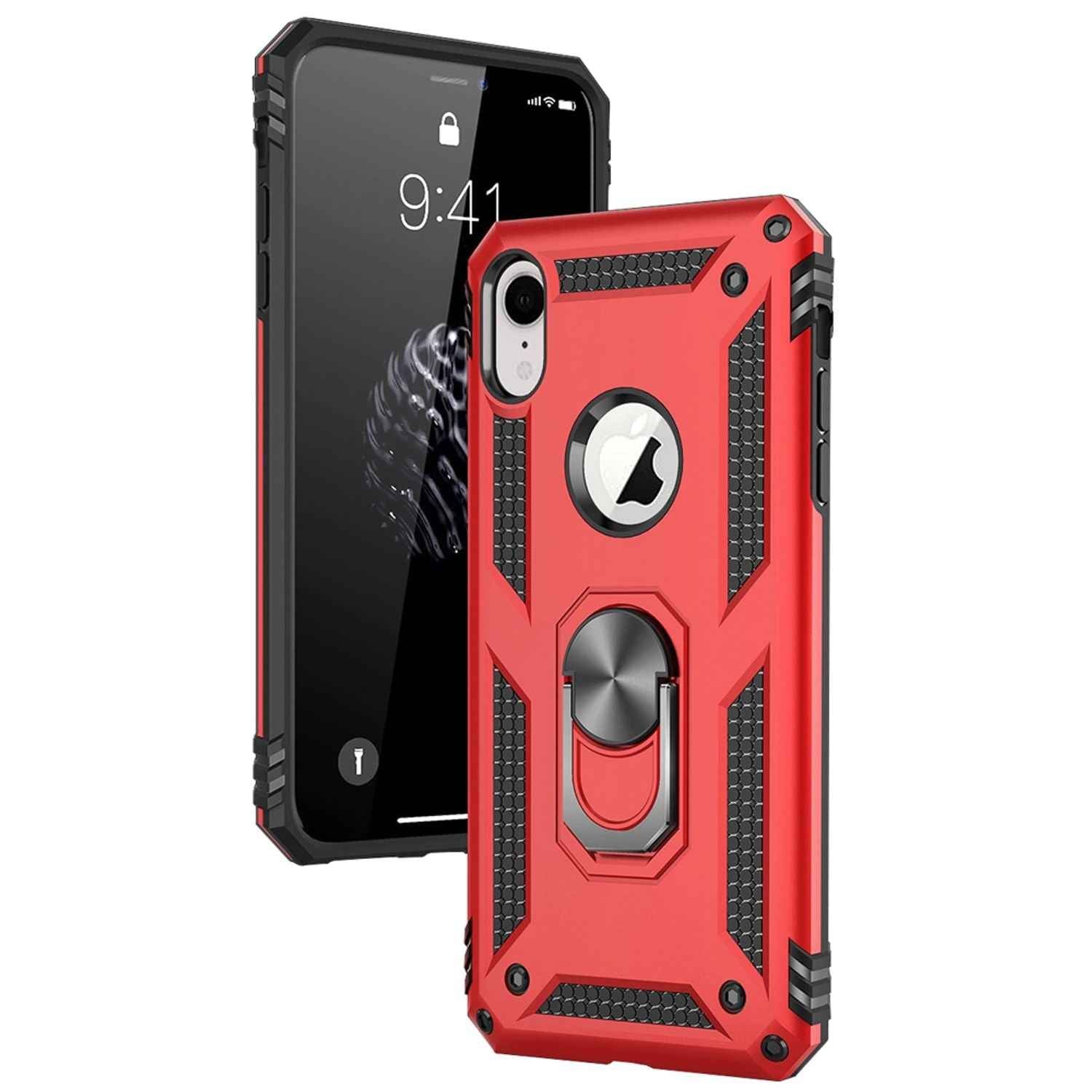 NALIA Ring Handy Hülle für iPhone XR, Case Cover Bumper Display Schutz Glas