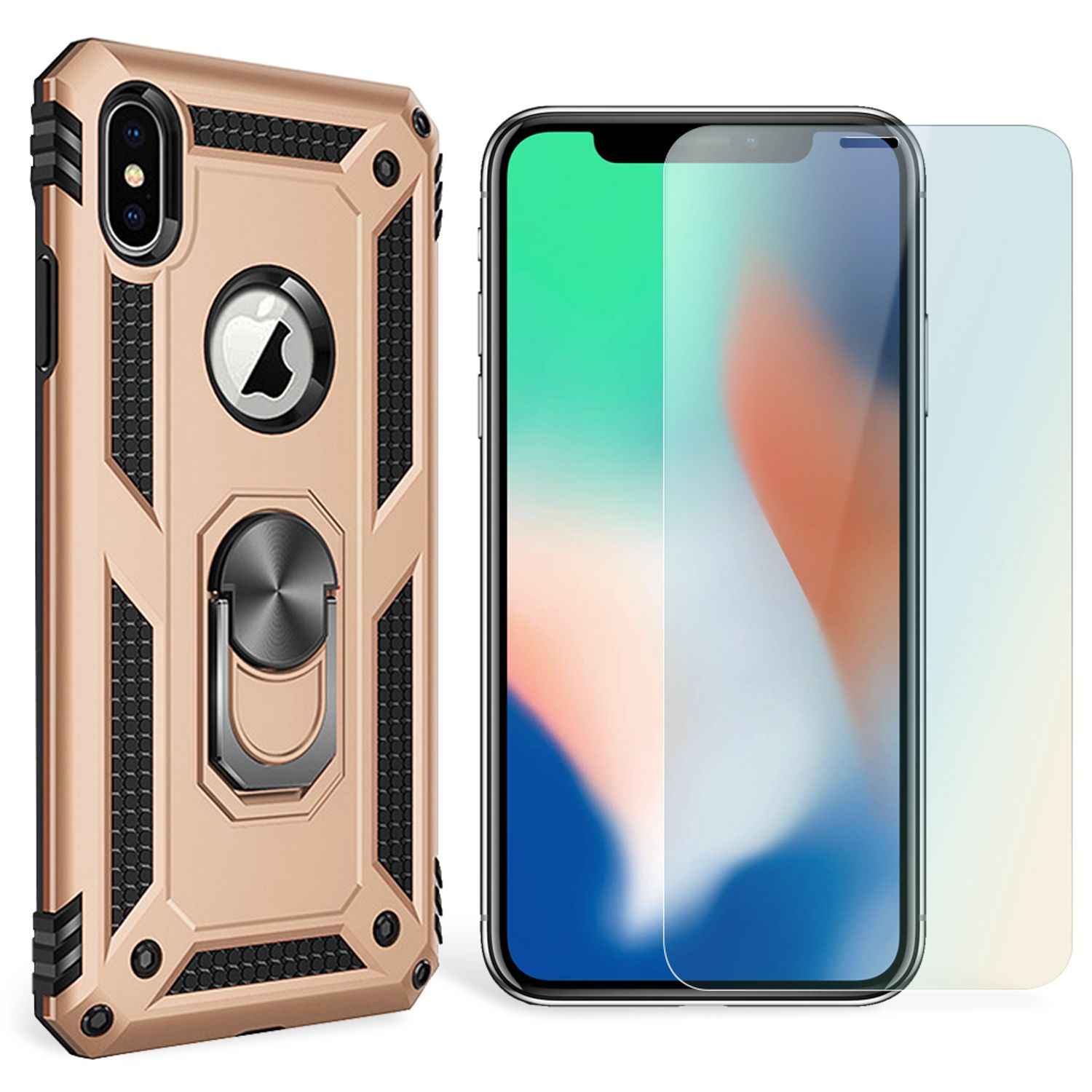 NALIA Ring Handy Hülle für iPhone XS Max, Case Cover Etui Display Schutz Glas
