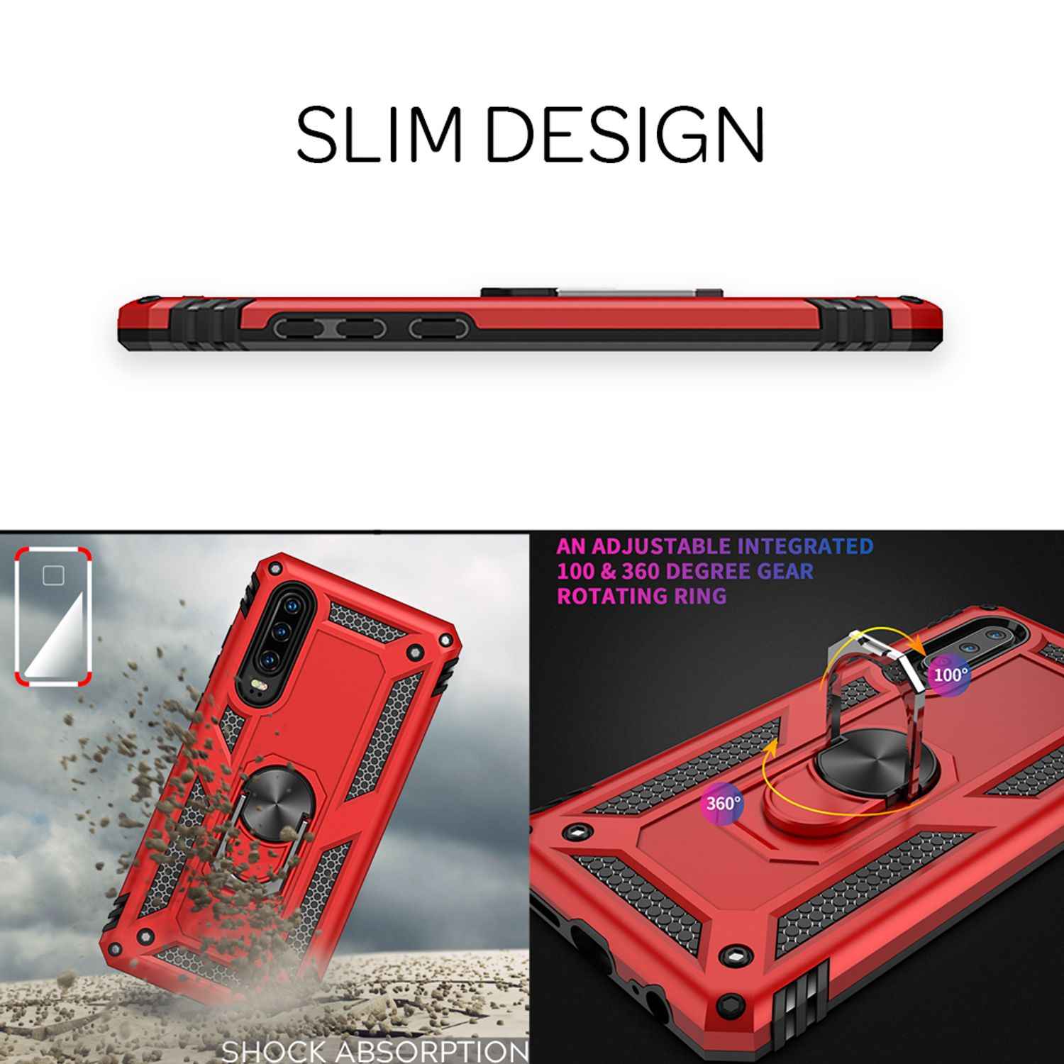 NALIA Ring Handy Hülle für Huawei P30, 360 Grad Schutz Case Cover Tasche Bumper