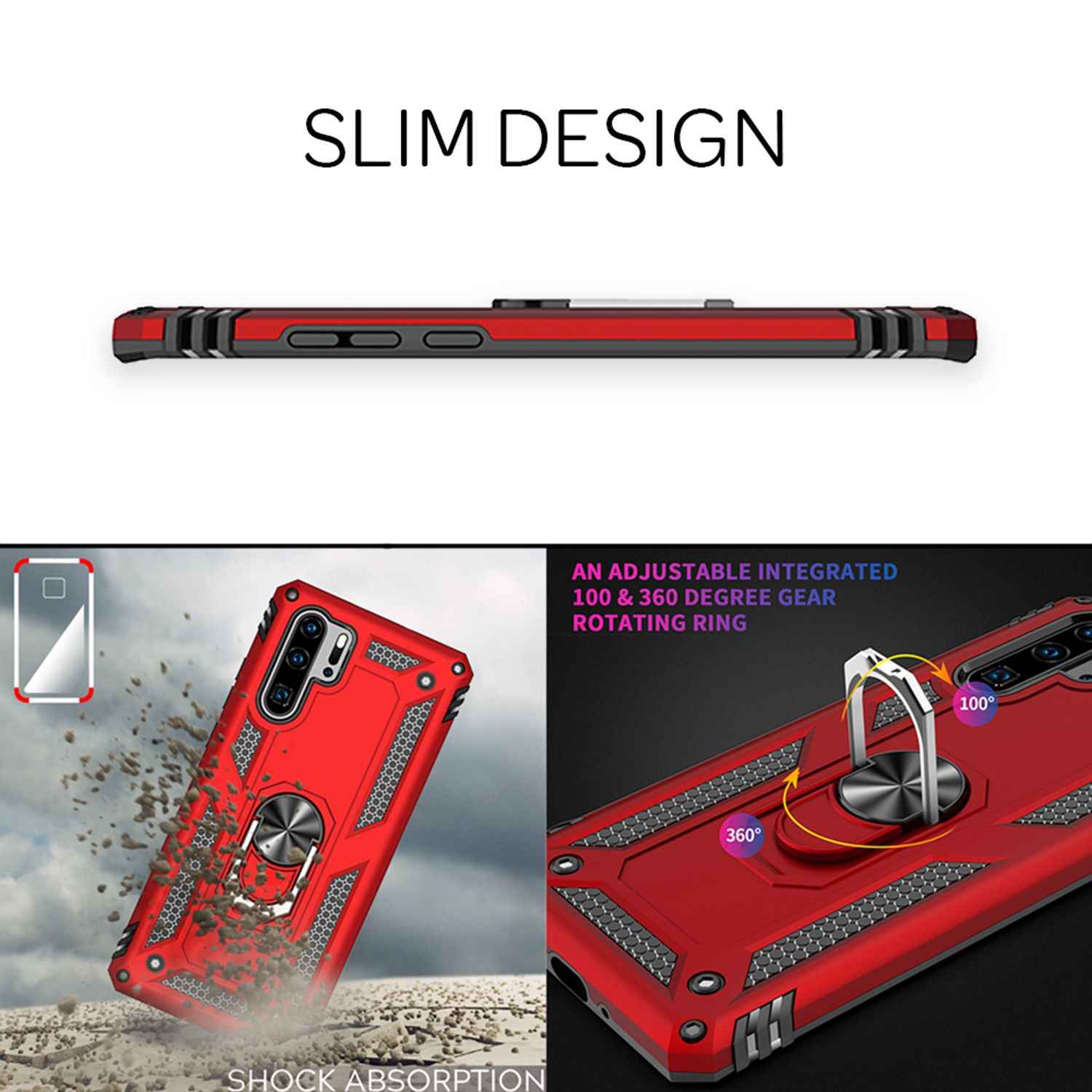 NALIA Ring Handy Hülle für Huawei P30 Pro, 360 Grad Schutz Case Cover Bumper