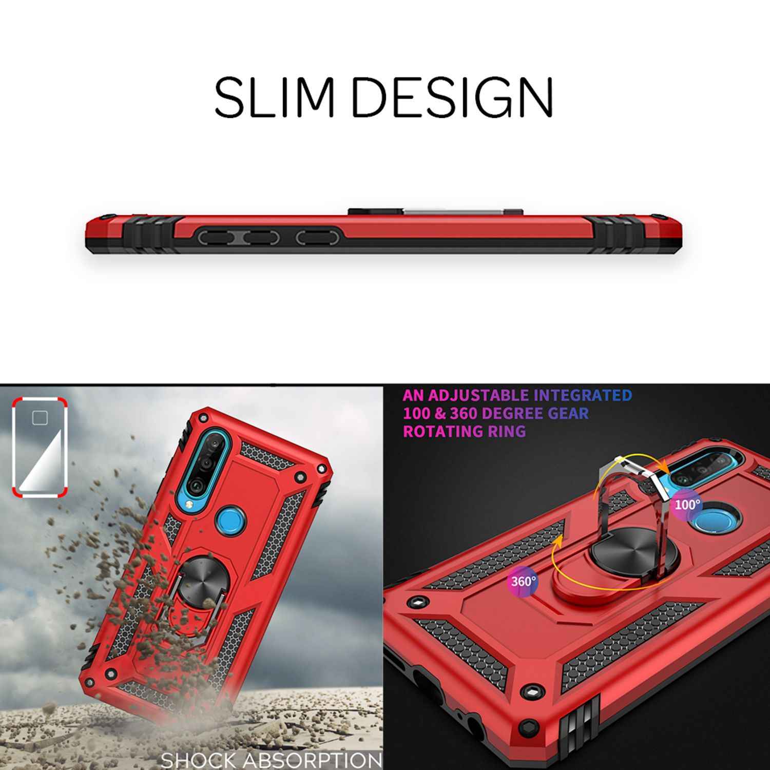NALIA Ring Handy Hülle für Huawei P30 Lite, 360 Grad Schutz Case Cover Bumper