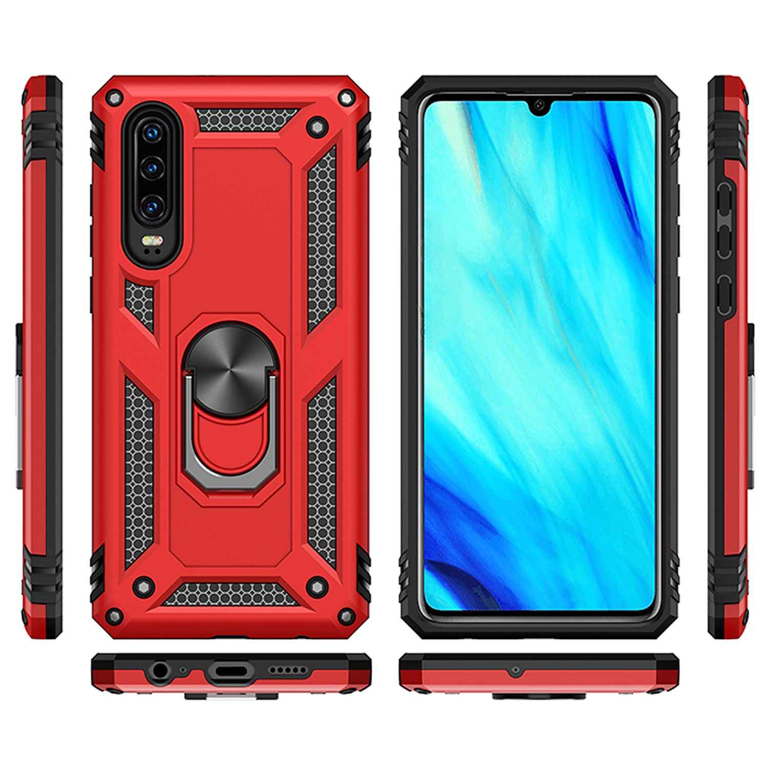 NALIA Ring Handy Hülle für Huawei P30, Case Cover Bumper Display Schutz Glas