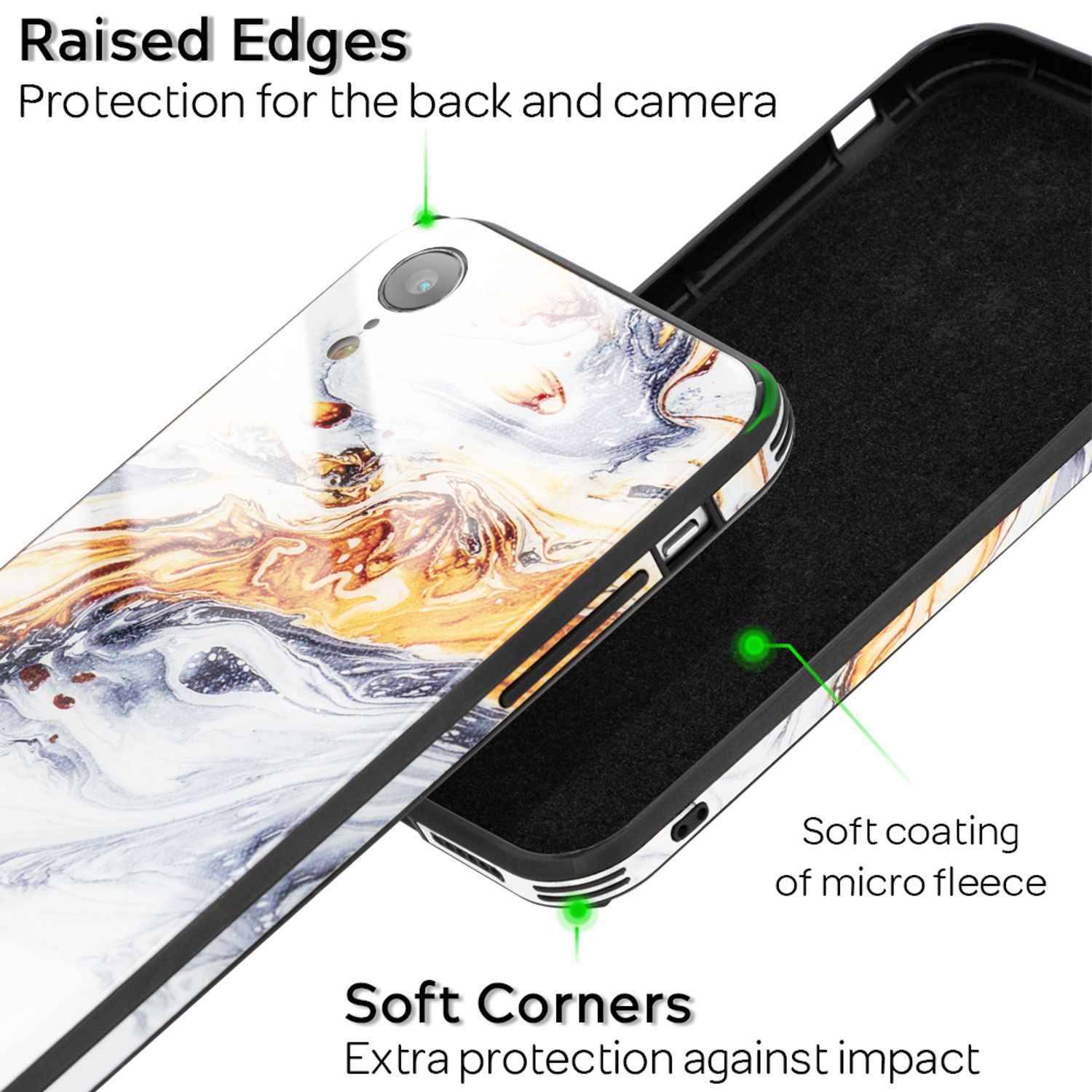 NALIA Handy Hülle für iPhone XR, Hartglas Marmor Design Case Cover Bumper Etui