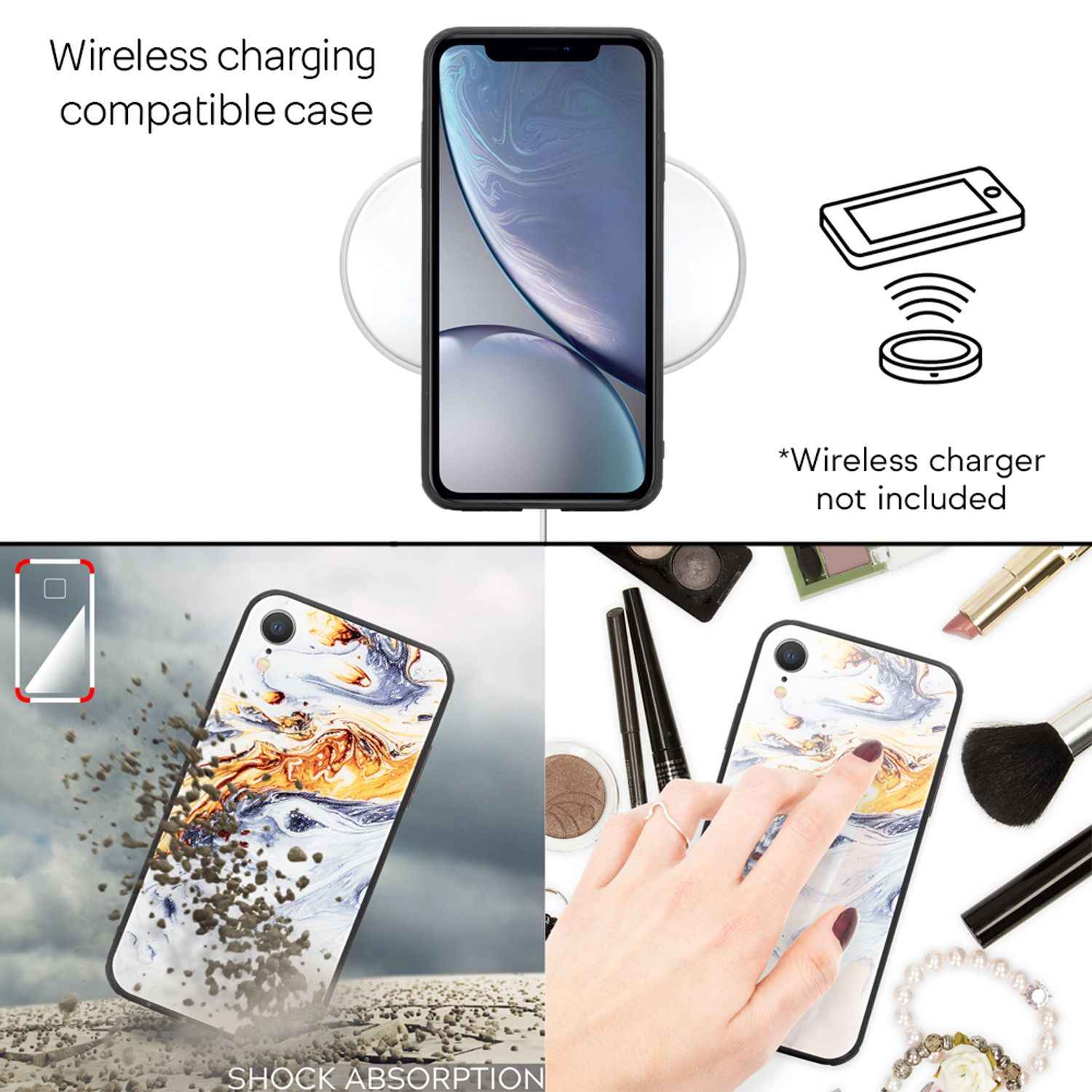 NALIA Handy Hülle für iPhone XR, Hartglas Marmor Design Case Cover Bumper Etui