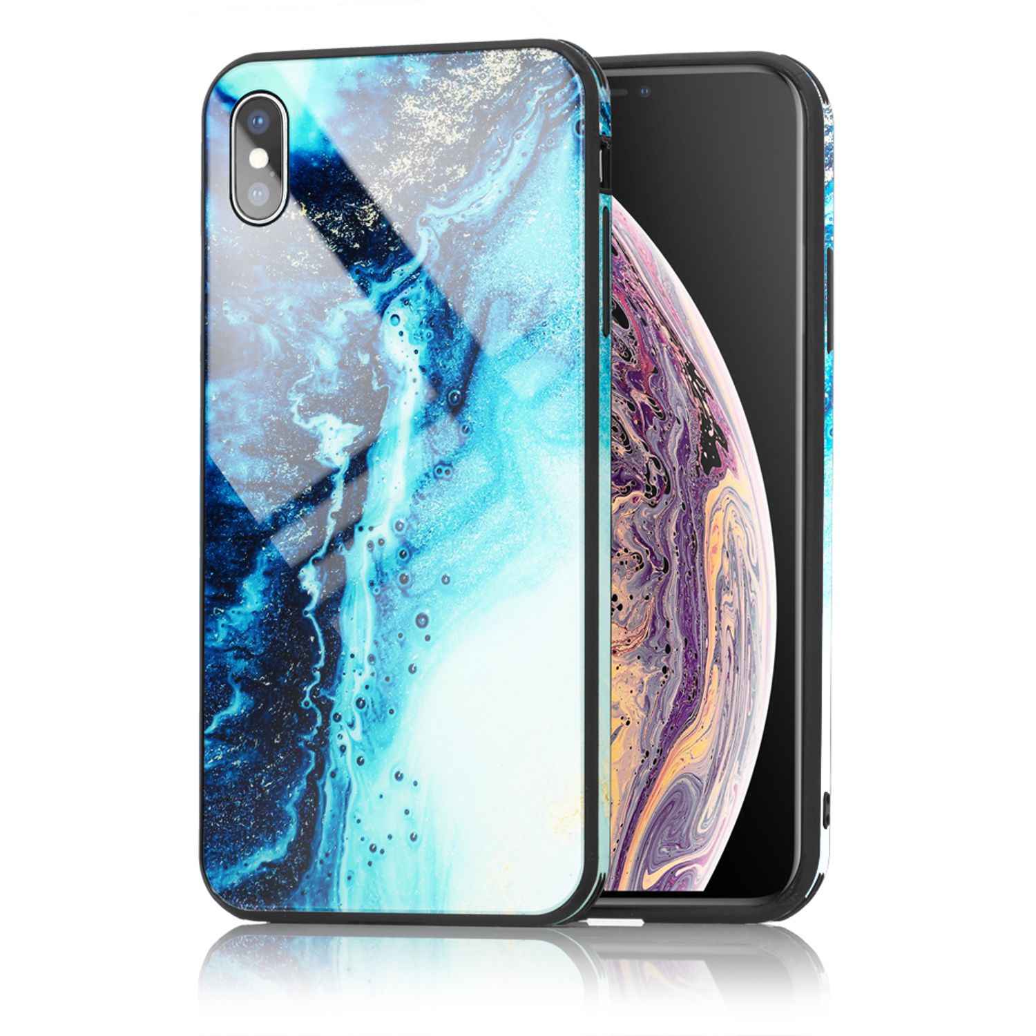 NALIA Handy Hülle für iPhone XS Max, Hartglas Marmor Design Schutz Case Cover