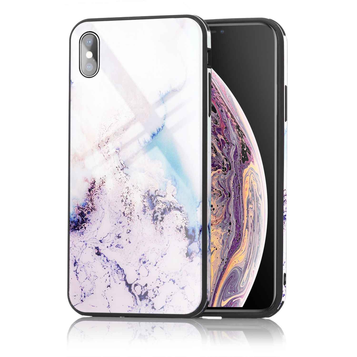 NALIA Handy Hülle für iPhone XS Max, Hartglas Marmor Design Schutz Case Cover