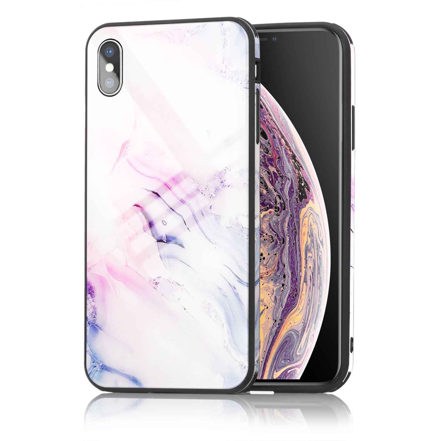 NALIA Handy Hülle für iPhone XS Max, Hartglas Marmor Design Schutz Case Cover