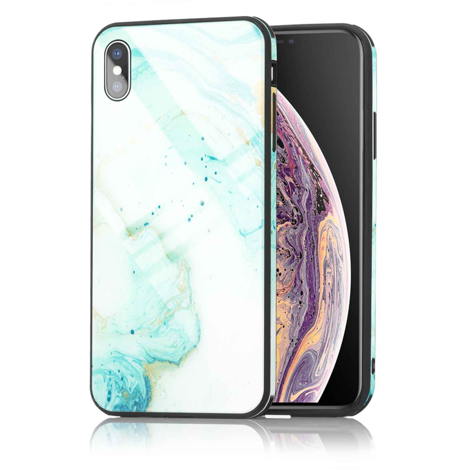NALIA Handy Hülle für iPhone XS Max, Hartglas Marmor Design Schutz Case Cover