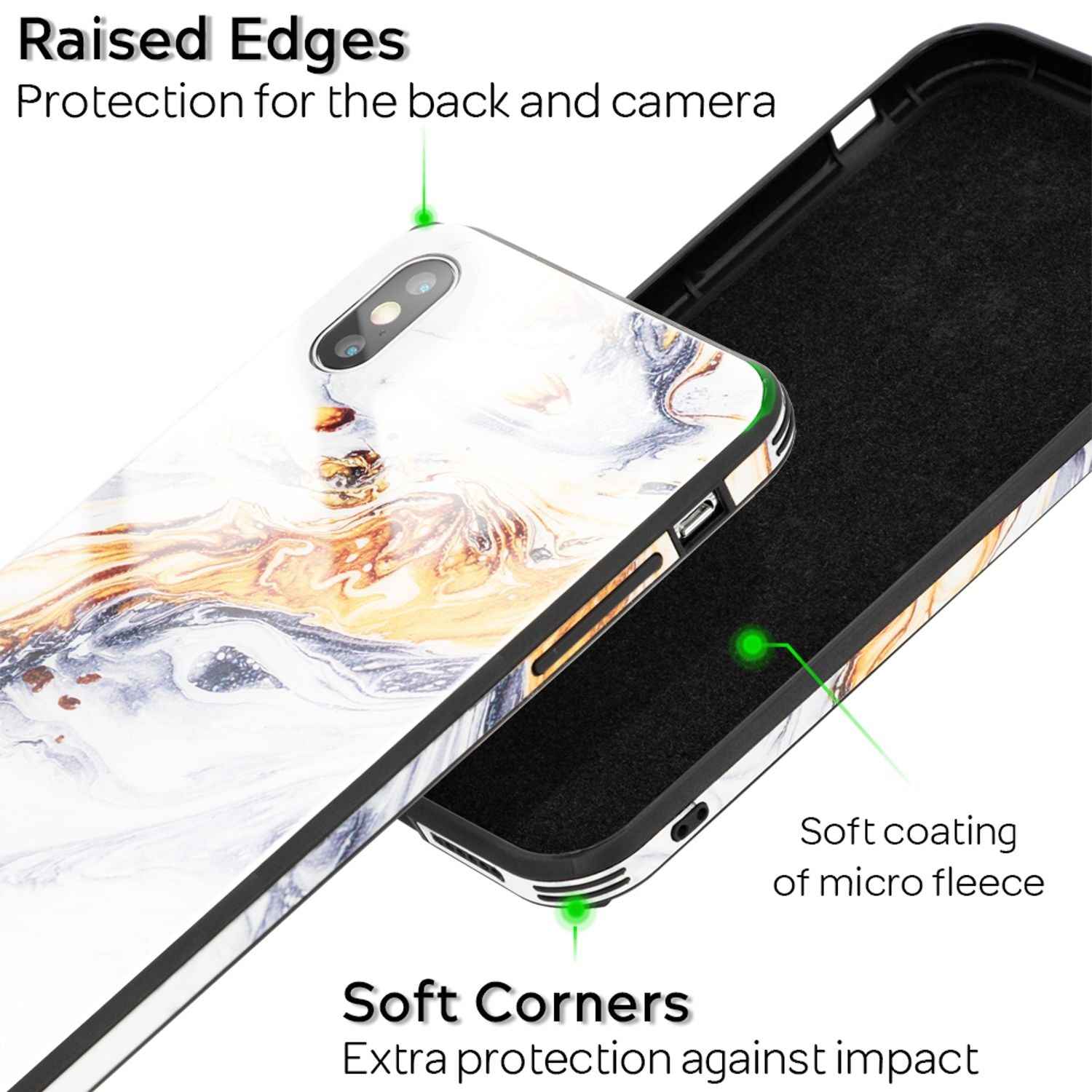 NALIA Handy Hülle für iPhone XS Max, Hartglas Marmor Design Schutz Case Cover