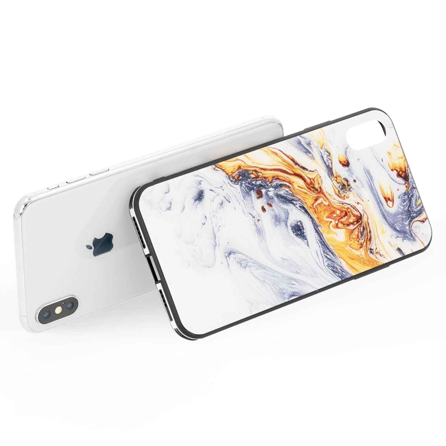 NALIA Handy Hülle für iPhone XS Max, Hartglas Marmor Design Schutz Case Cover