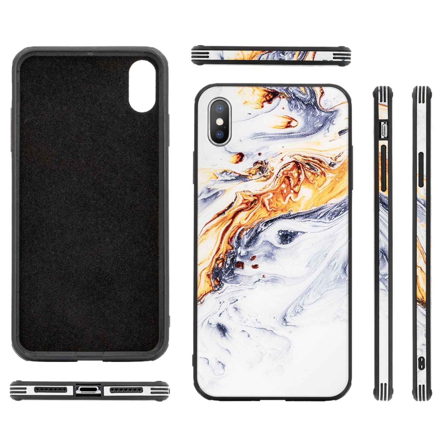 NALIA Handy Hülle für iPhone XS Max, Hartglas Marmor Design Schutz Case Cover