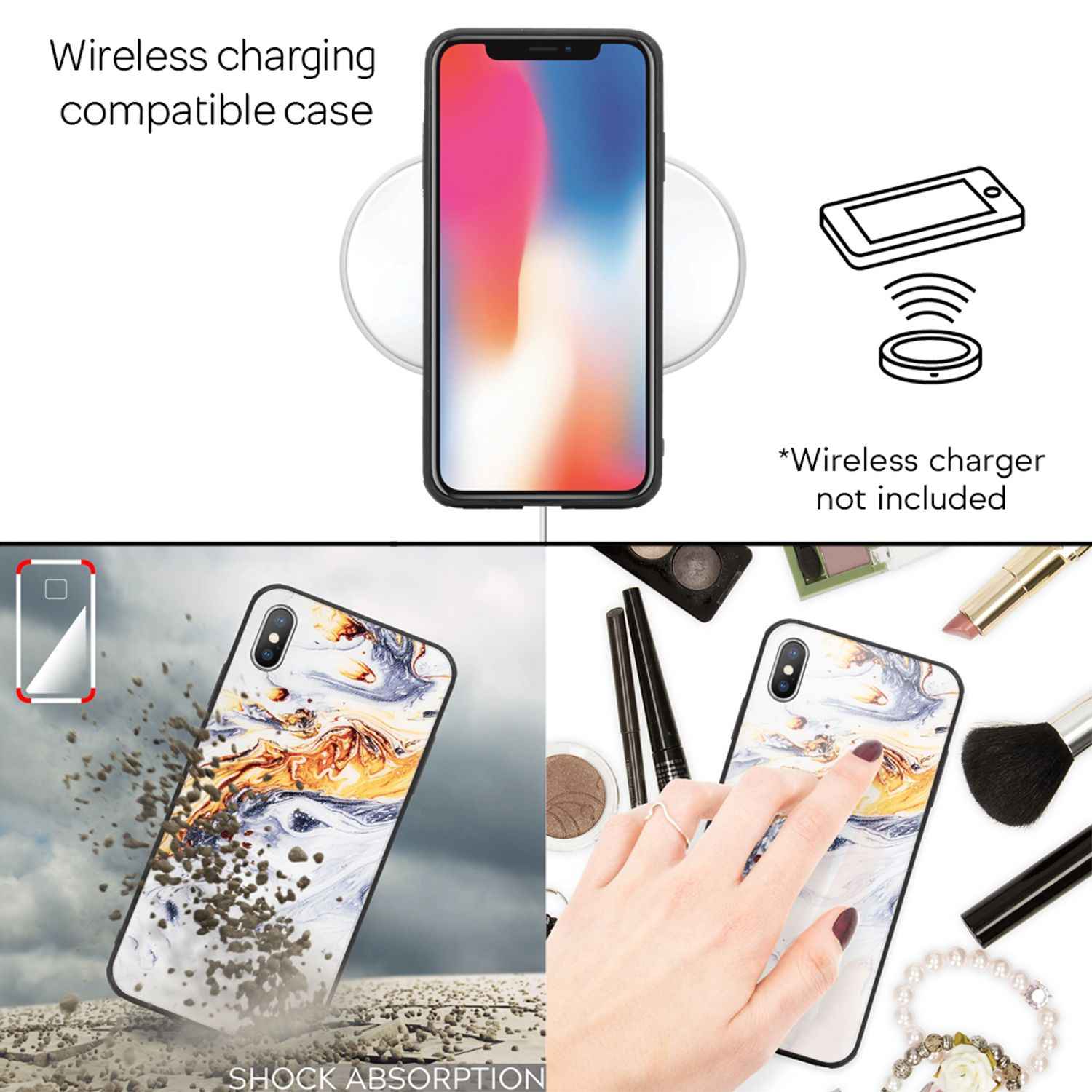 NALIA Handy Hülle für iPhone XS Max, Hartglas Marmor Design Schutz Case Cover