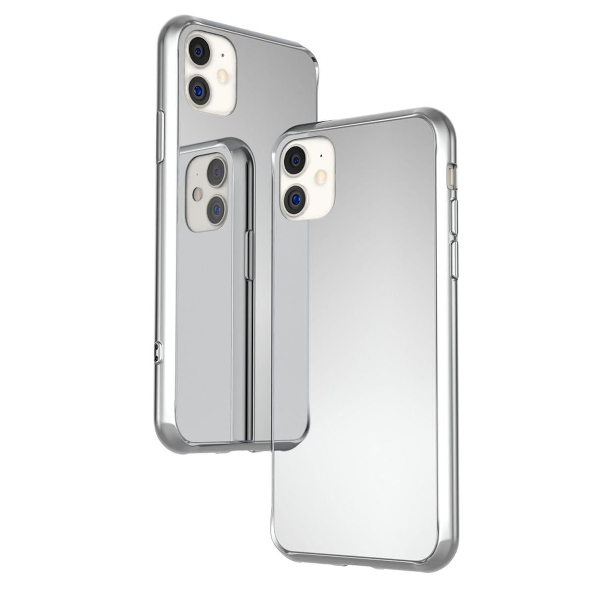 Handyhülle iPhone 11 Hartglas Spiegel 9H gehärtetes Glas Silikonrahmen