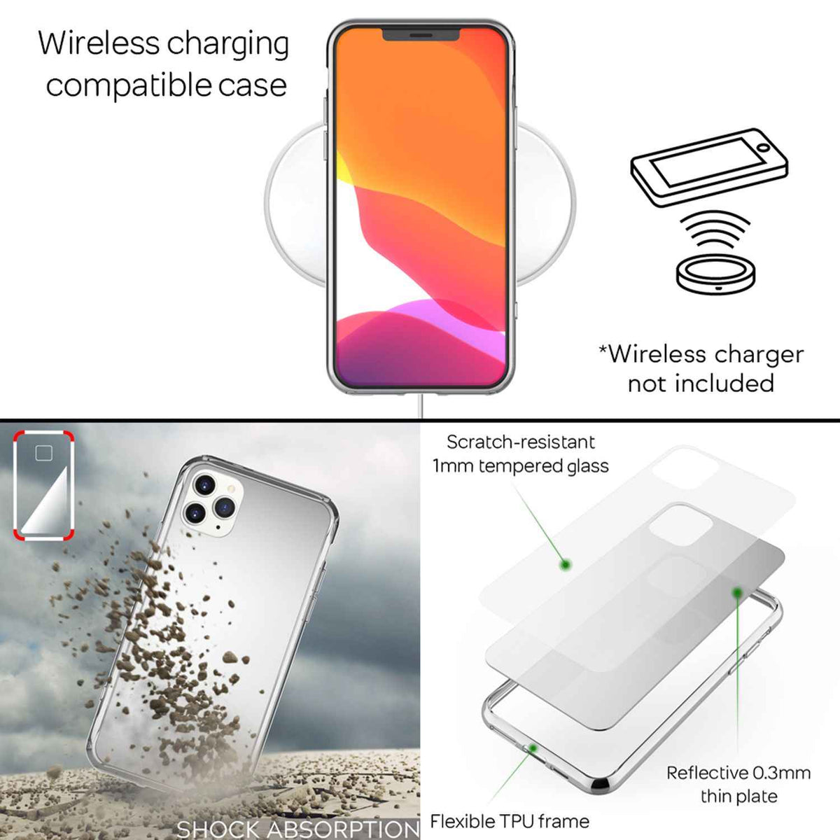 NALIA Spiegel Hart Glas Hülle für iPhone 11 Pro, Mirror Case 9H Tempered Cover