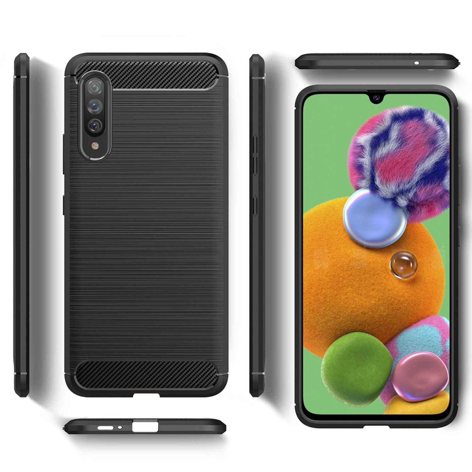 NALIA Design Case für Samsung Galaxy A90 5G Handyhülle, Karbon Stylische HandyHandyhülle