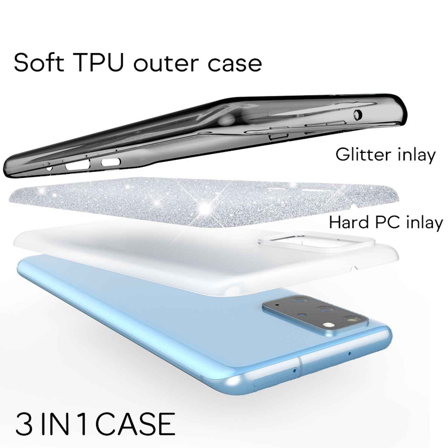 NALIA Glitter Case für Samsung Galaxy S20 Plus, Diamant Schutz Hülle Handy Etui
