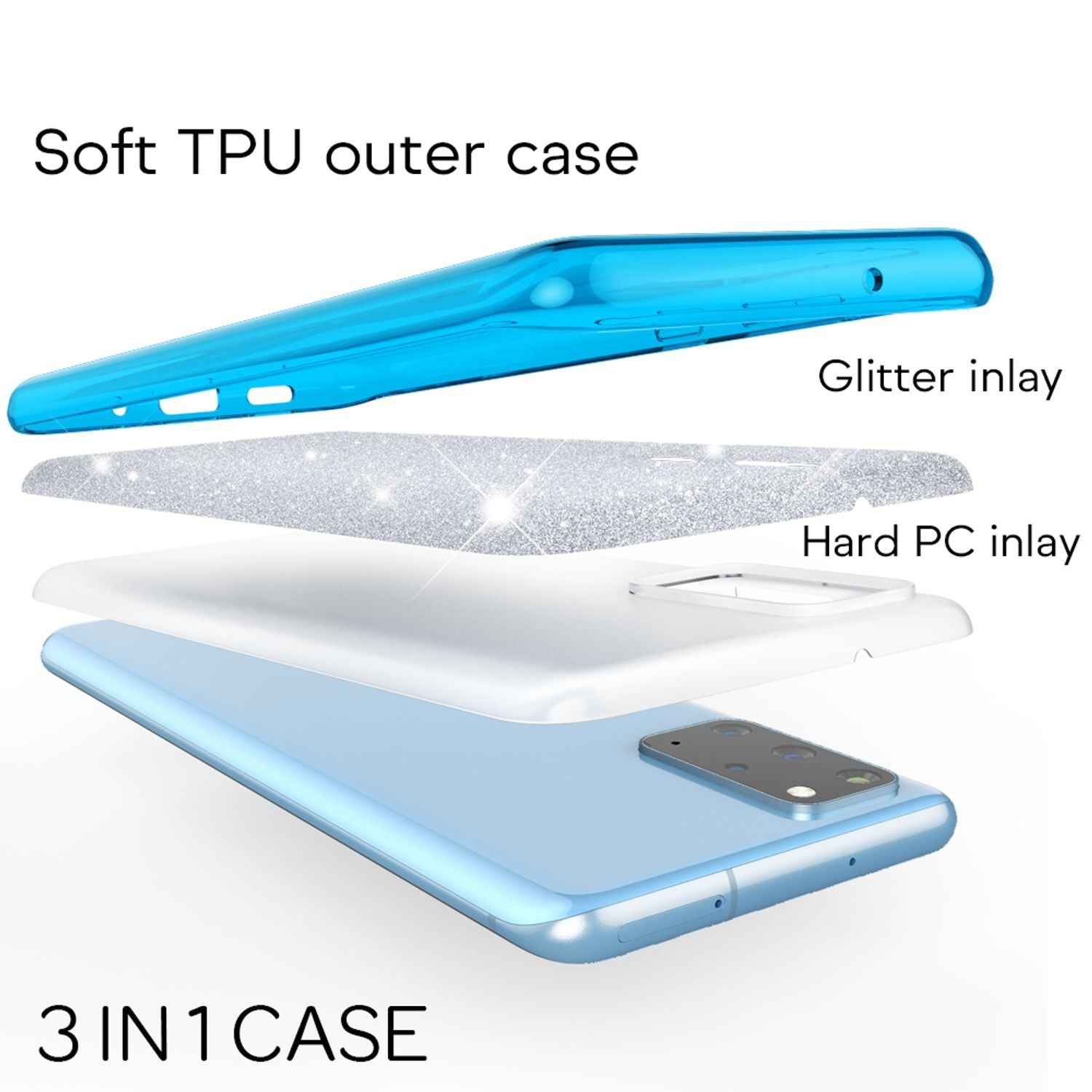 NALIA Glitter Case für Samsung Galaxy S20 Plus, Diamant Schutz Hülle Handy Etui
