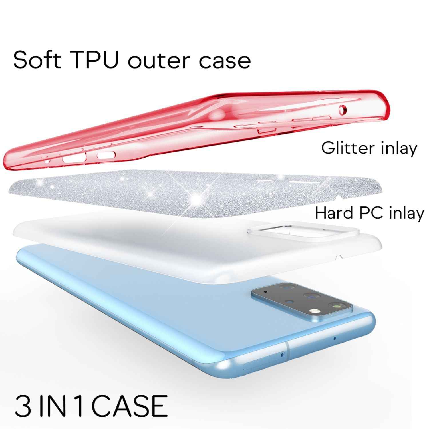 NALIA Glitter Case für Samsung Galaxy S20 Plus, Diamant Schutz Hülle Handy Etui